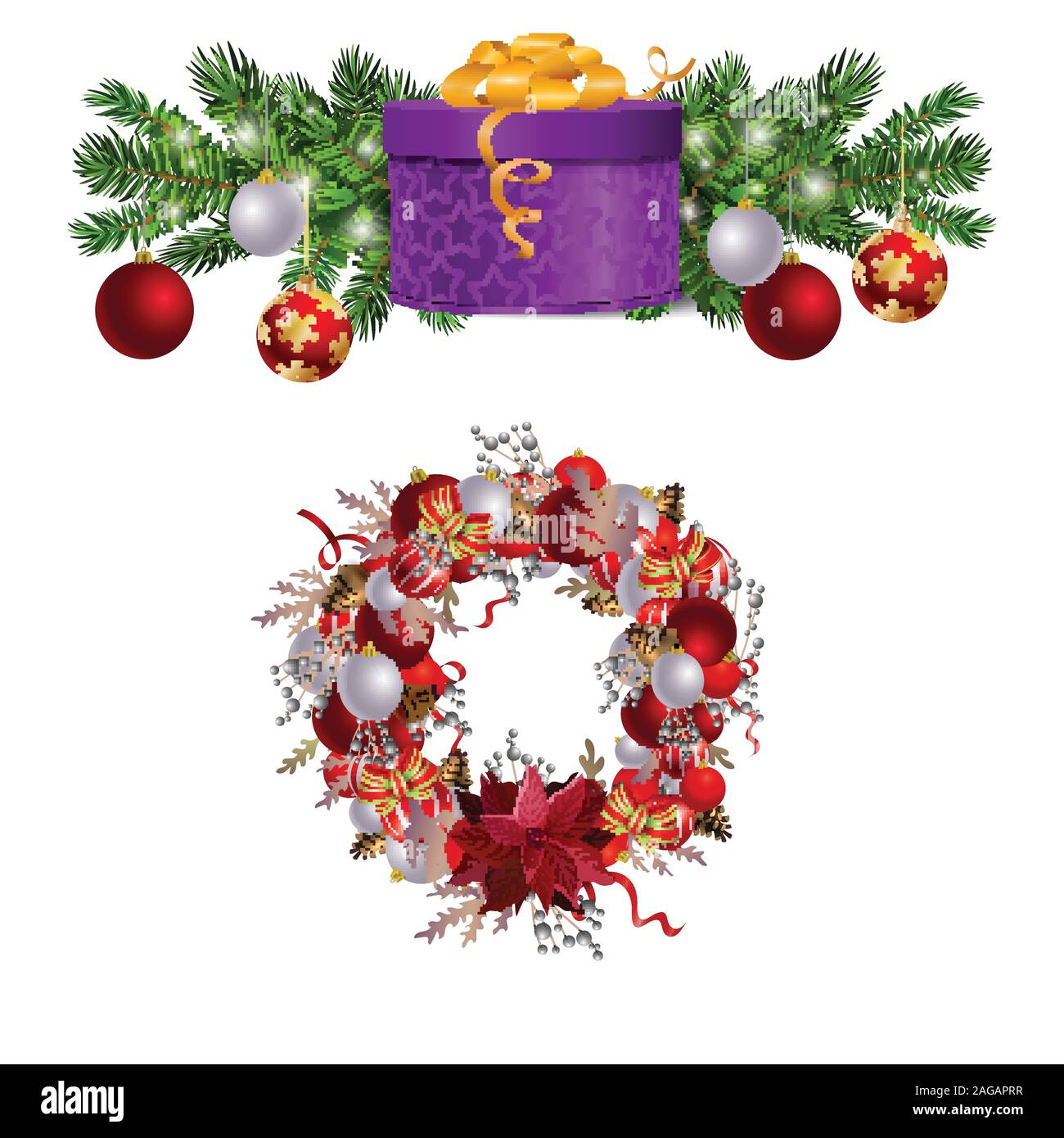 Christmas decorations with fir tree collection isolated Stock Vector ...