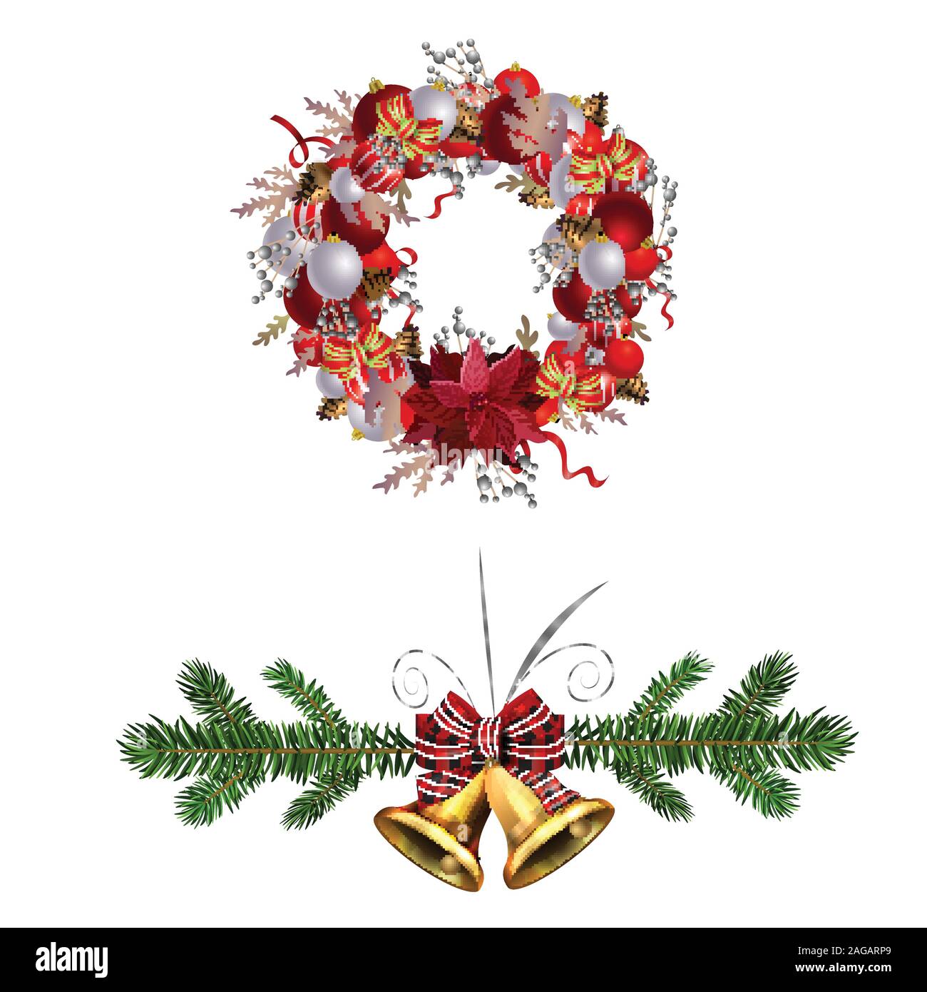 Christmas decorations with fir tree collection isolated Stock Vector ...