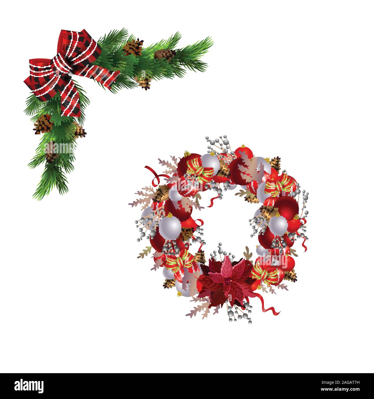 Christmas decorations with fir tree collection isolated Stock Vector ...