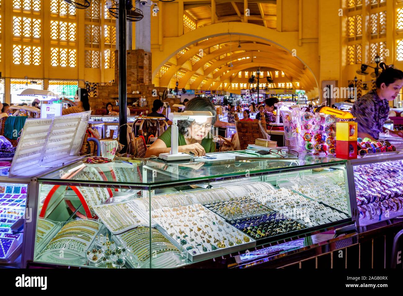 Jewellery Shops In The Central Market, Phnom Penh, Cambodia. Stock Photo