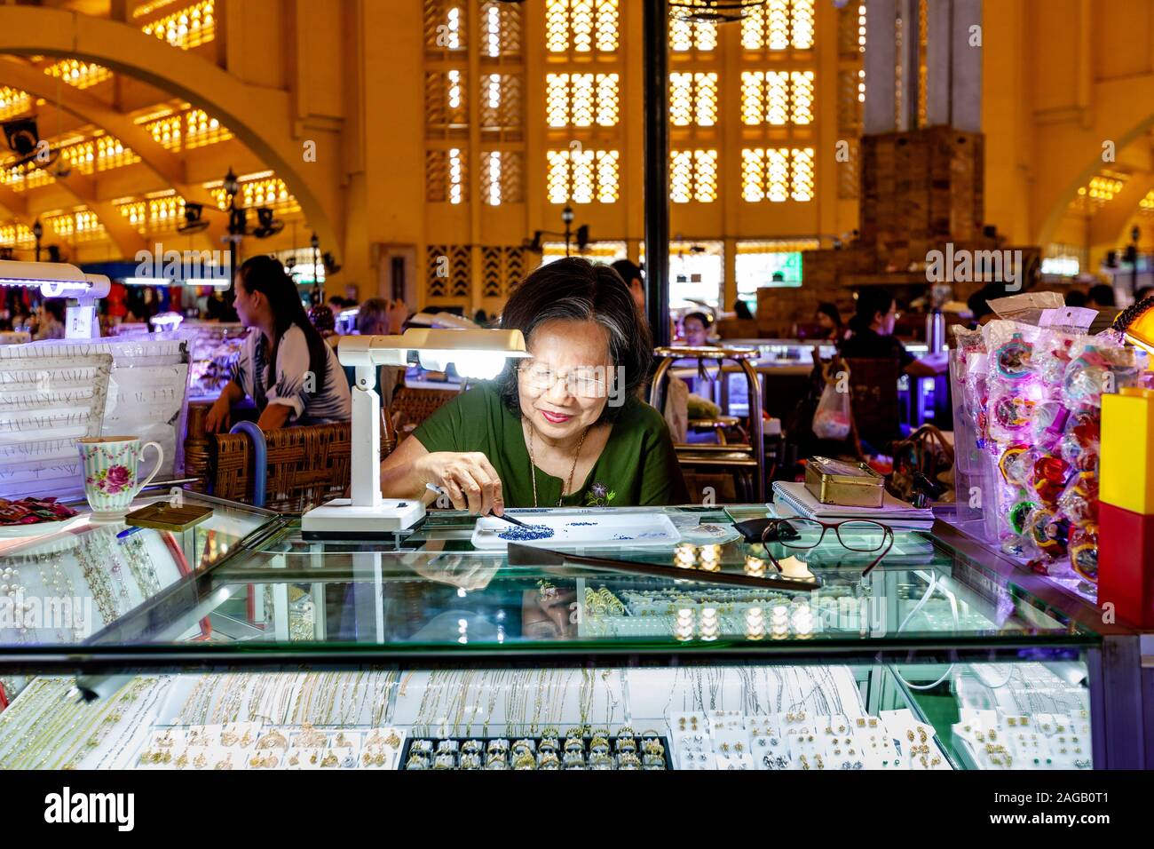 A jewellery Shop Inside The Central Market, Phnom Penh, Cambodia. Stock Photo