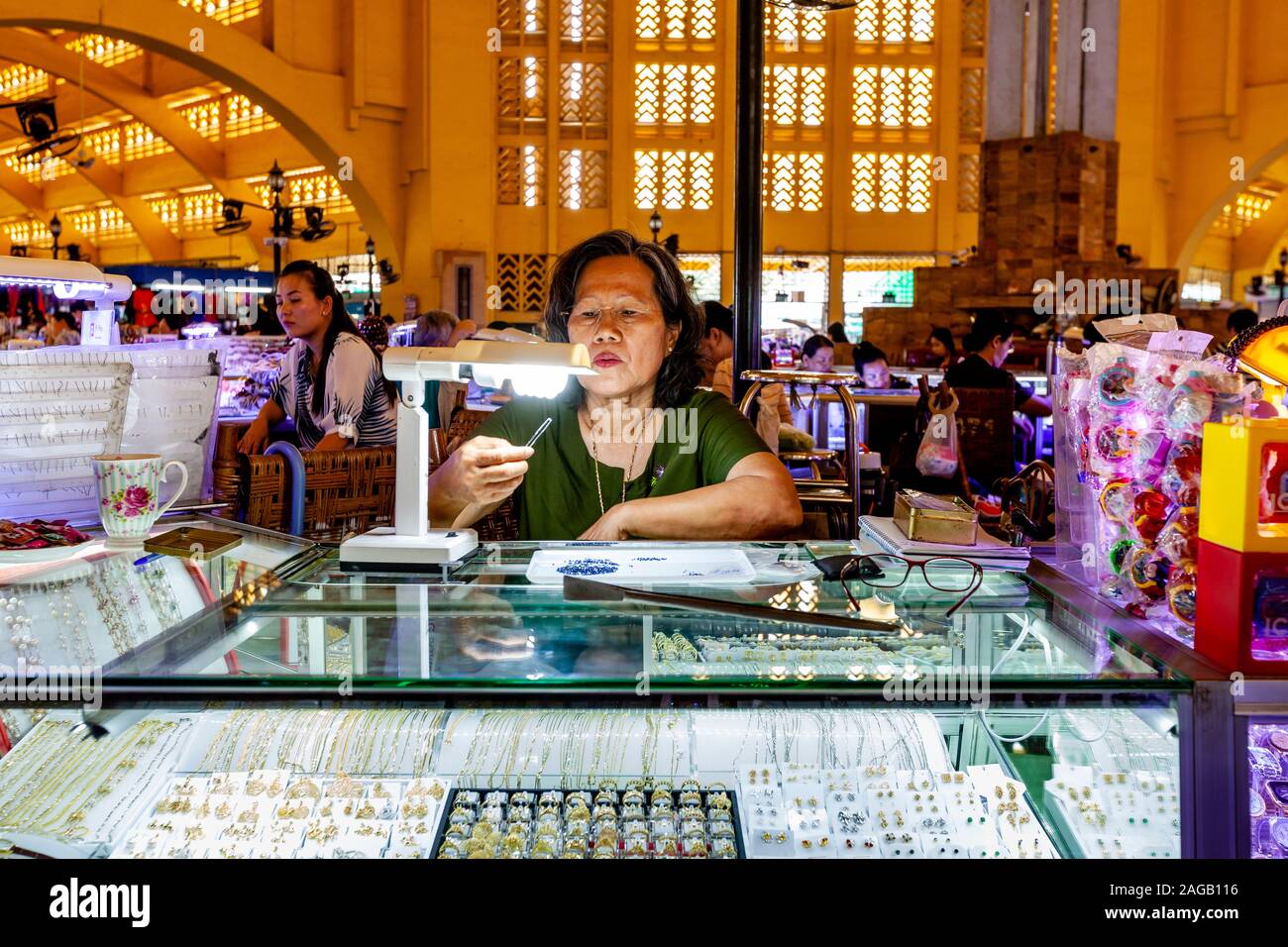 A jewellery Shop Inside The Central Market, Phnom Penh, Cambodia. Stock Photo