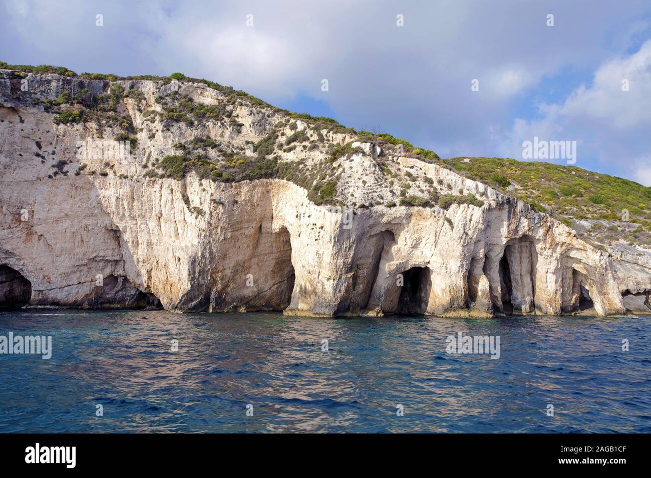 Blue caves at Kap Skinari, popular excursion destination on Zakynthos island, Greece Stock Photo