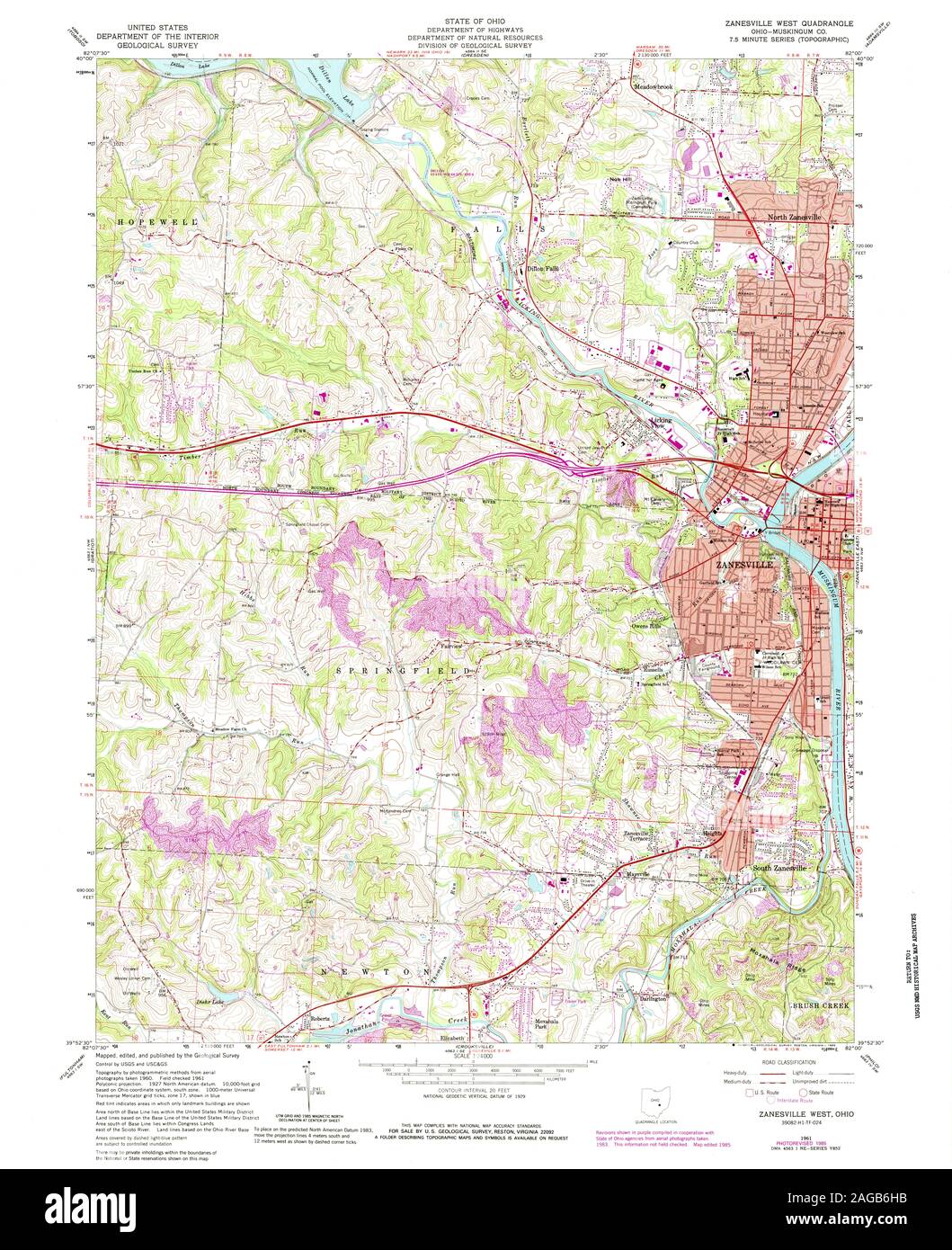 USGS TOPO Map Ohio OH Zanesville West 228351 1961 24000 Restoration Stock Photo