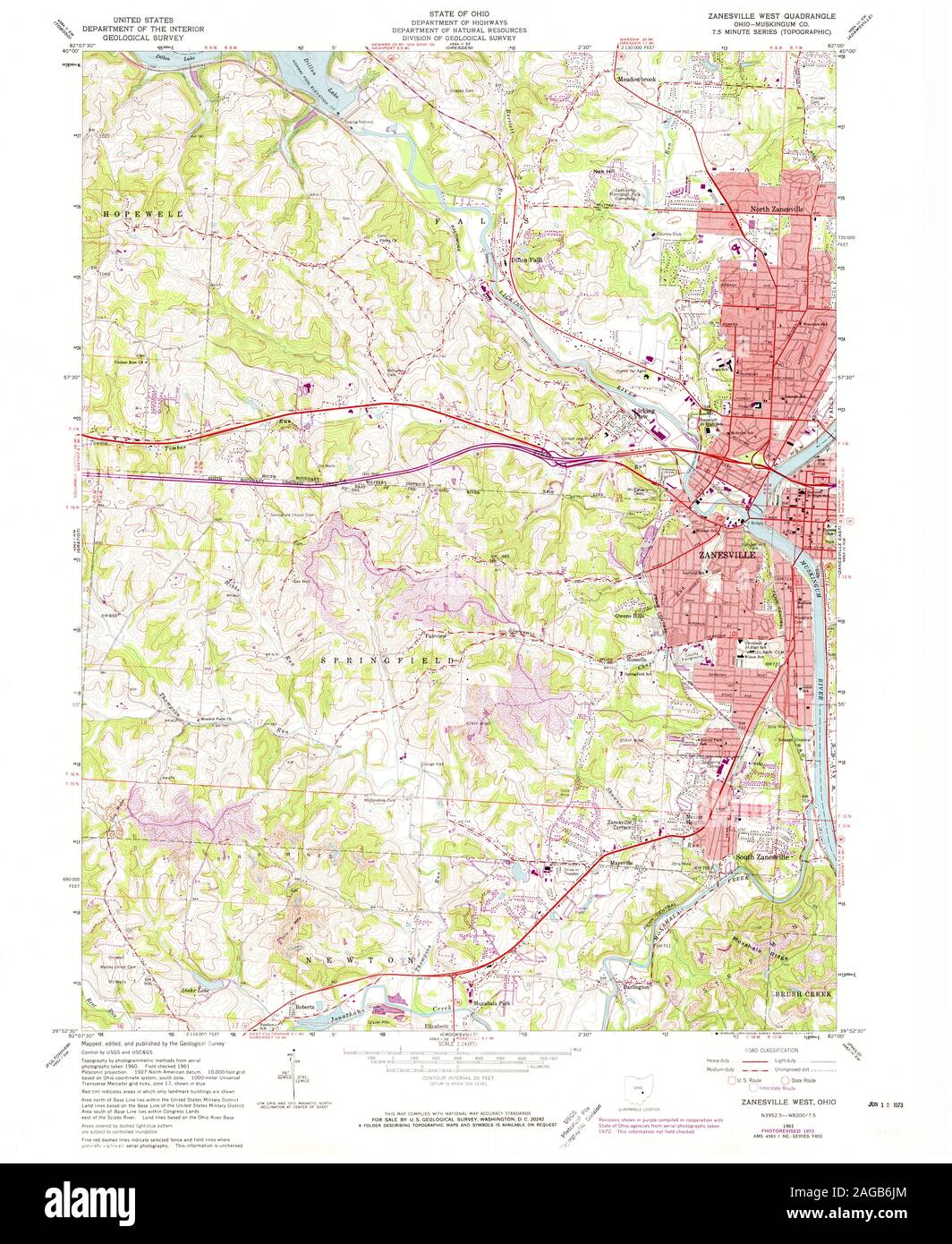 USGS TOPO Map Ohio OH Zanesville West 226488 1961 24000 Restoration Stock Photo