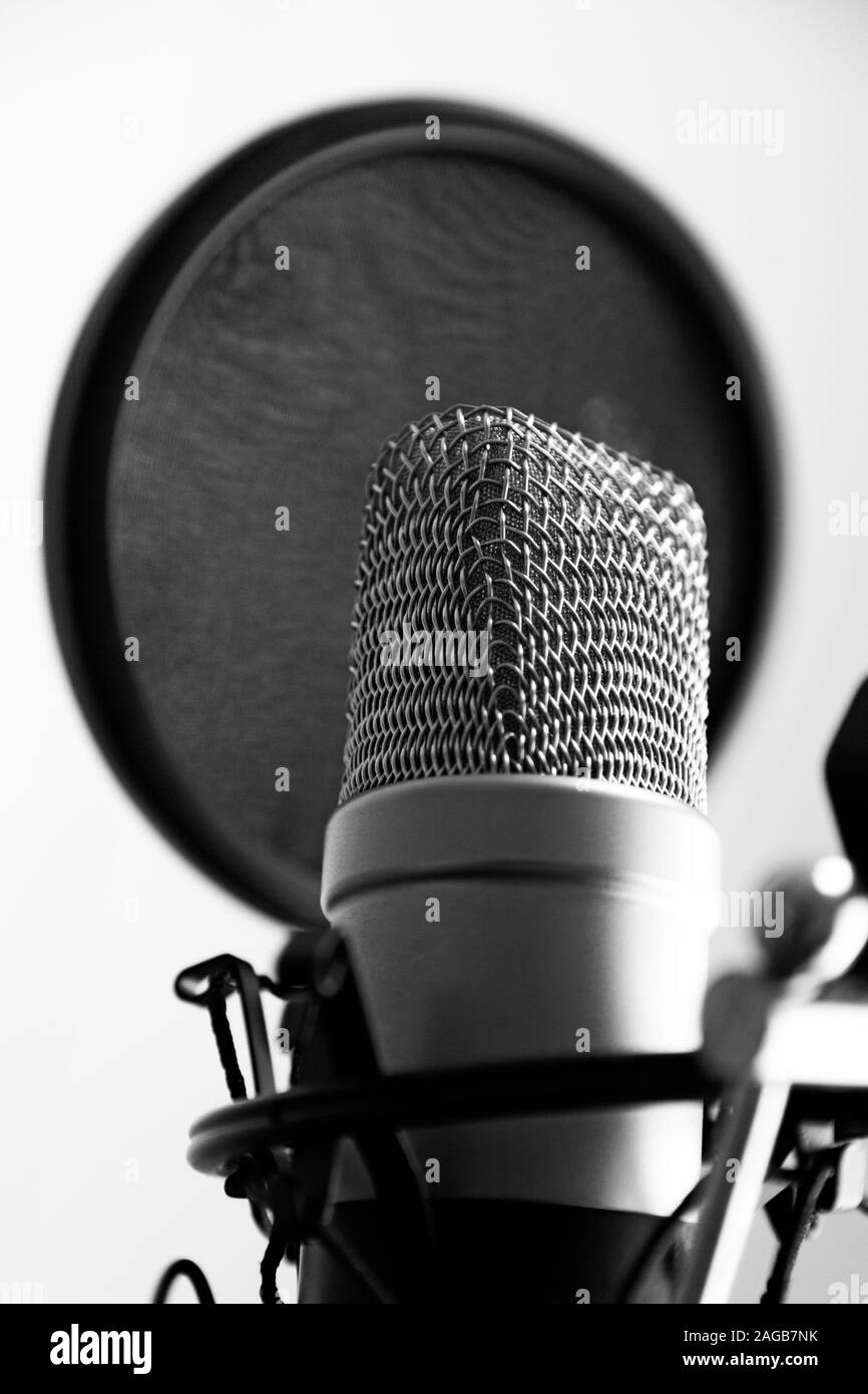 a studio microphone with black filter, image without color Stock Photo ...
