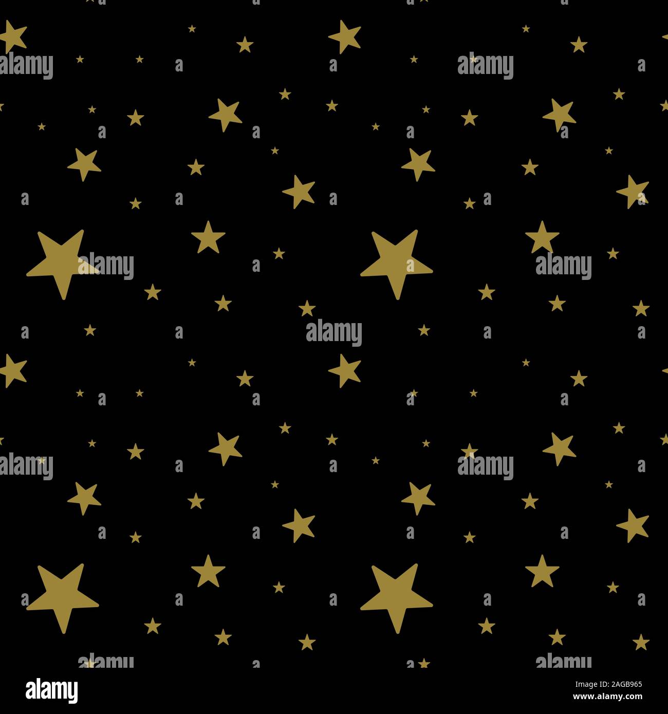 Dark seamless pattern with gold stars on black background. Vector ...