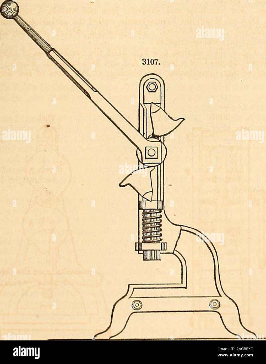 . Appleton's dictionary of machines, mechanics, engine-work, and engineering. [ J are transferred the length of their faces right and left; and as the sectors are edge shaped at their centreof motion o o, they necessarily revolve free from the impediment of rubbing surfaces, and consequentlywithout friction. When the eccentric wheels have made their revolution, the follower will have moved the sum of twoeccentrics. When the press is constructed so that the follower moves down, a spring G may be used toreturn the moving parts to their places when the press is relaxed.. 3108. & i» Another combin Stock Photo