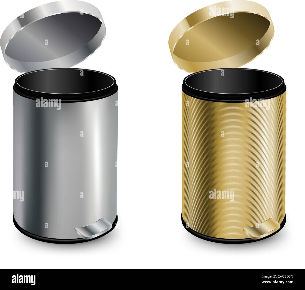 Set of two open trash cans. Stock Vector