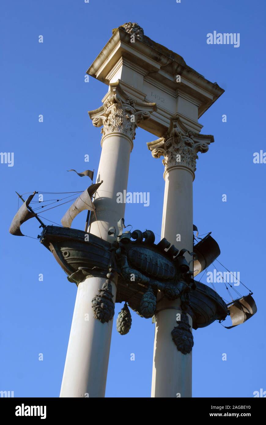 Christopher Columbus monument in Jardines de Murillo park, Seville, Andalusia, Spain. Stock Photo