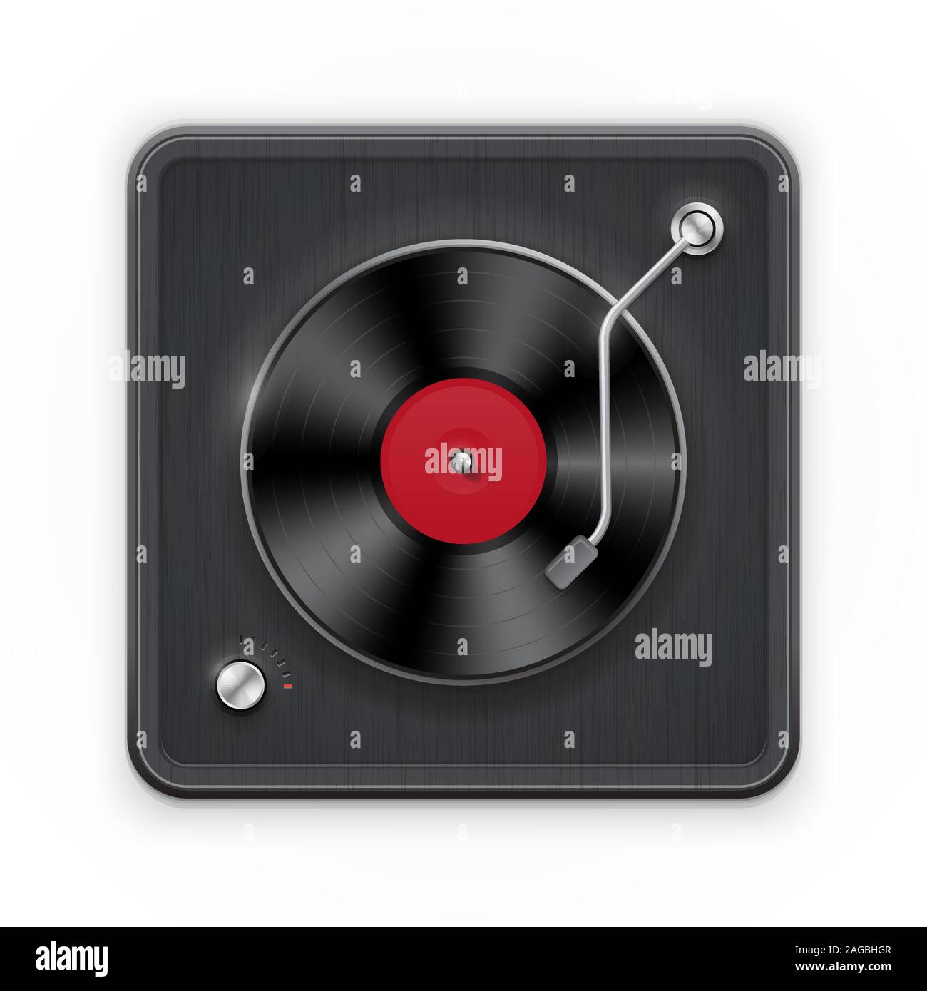 Detailed icon of the retro vinil record player with dark case. Vector illustration Stock Vector