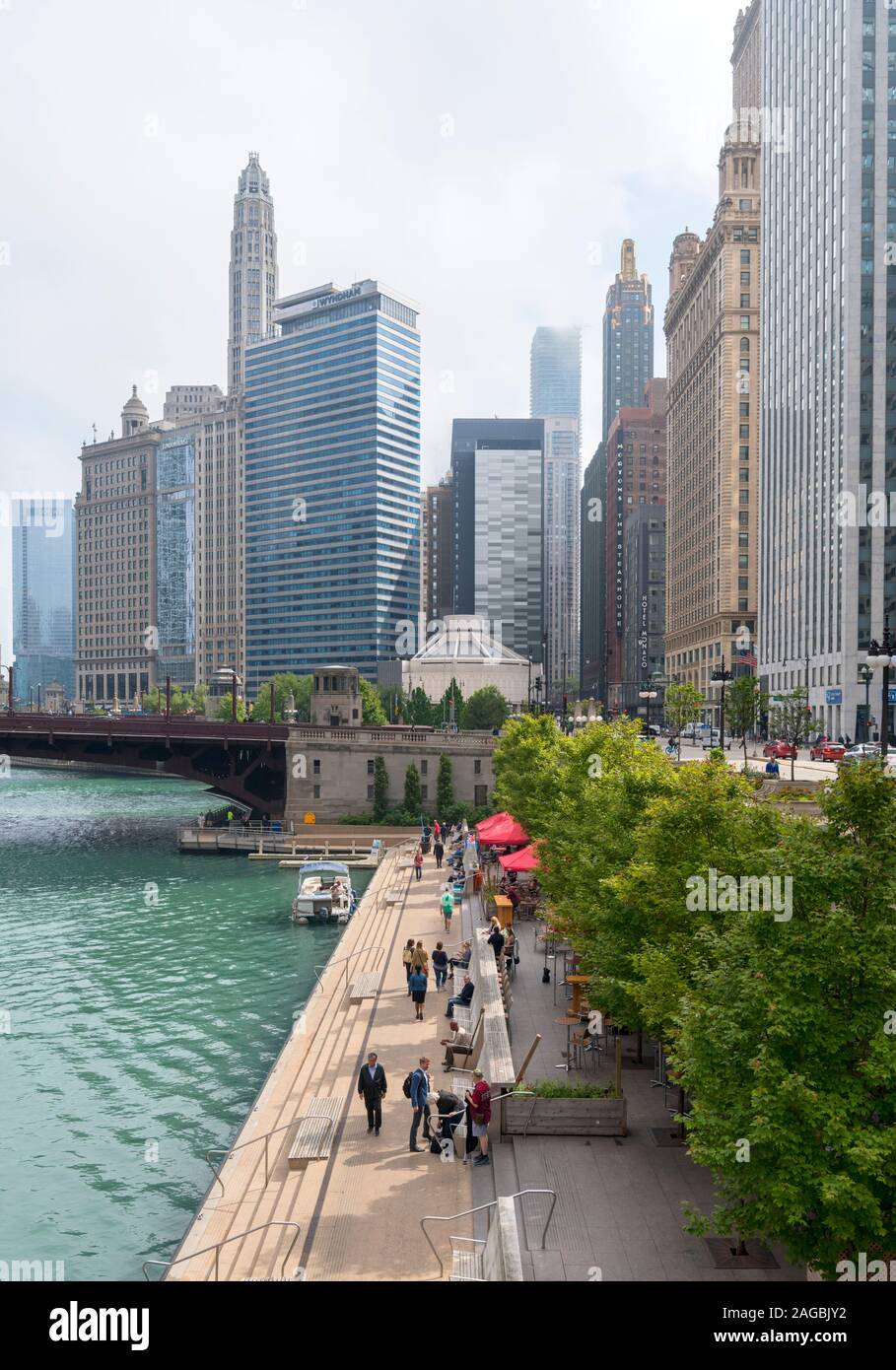 Chicago Riverwalk From Dearborn Street Bridge On The Chicago River