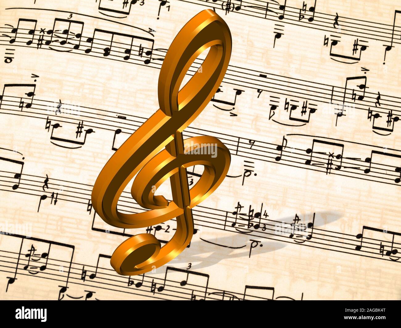 Treble clef on music paper, illustration Stock Photo