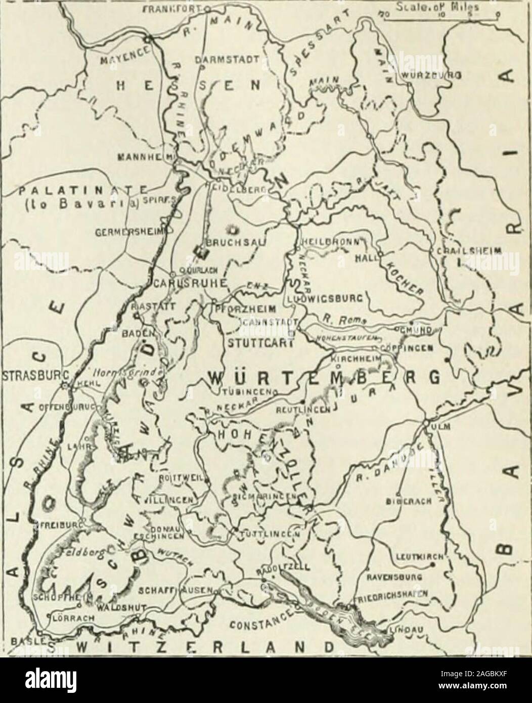 . The Encyclopaedia Britannica; ... A dictionary of arts, sciences and general literature. d a half. It consists of a considerable portion of the eastern halfof the fertile valley of the Rhine, and of the mountainswhich form its boundary. The mountainous part is by farthe most extensive, forming, indeed, nearly 80 per cent, ofthe whole area. From the Lake of Constance in the southto the River Ncckar is a portion of the so-called BlackForest or Schwarzioald, which is divided by the valley ofthe Kinzig into two districts of different elevation. To thosouth of the Kinzig the mean height is 3100 f Stock Photo