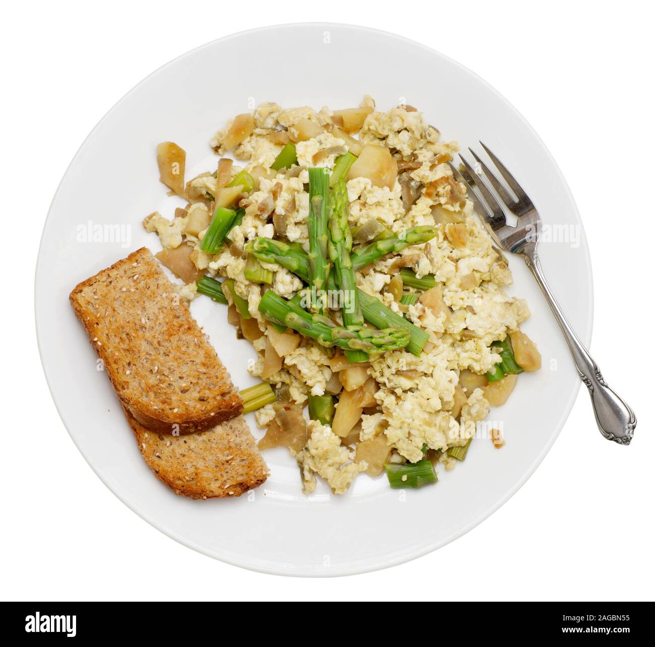 Scrambled Egg Whites With Asparagus Onions And Whole Wheat Toast Stock Photo Alamy
