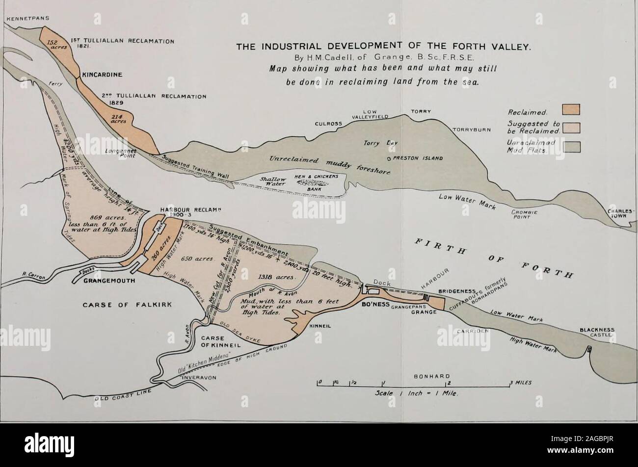 Scottish geographical magazine. BON H ARD Lf Inch » / Mi/e THE INDUSTRIAL  DEVELOPMENT OF THE FORTH VALLEY. By HM Cadell. of Grange. B5c,F.RSE, Map  showing what has been and what