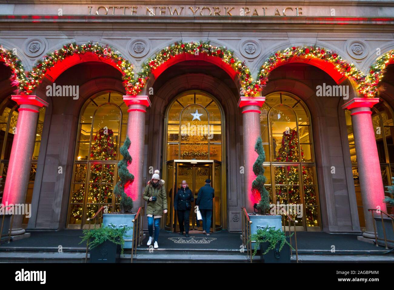 Courtyard Entrance  at The Lotte New York Palace Hotel, Holiday Season in New York City Stock Photo