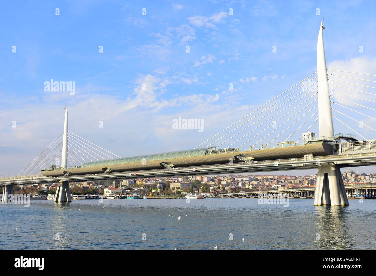 Istanbul, Turkey. The Metro Bridge over the Golden Horn Stock Photo