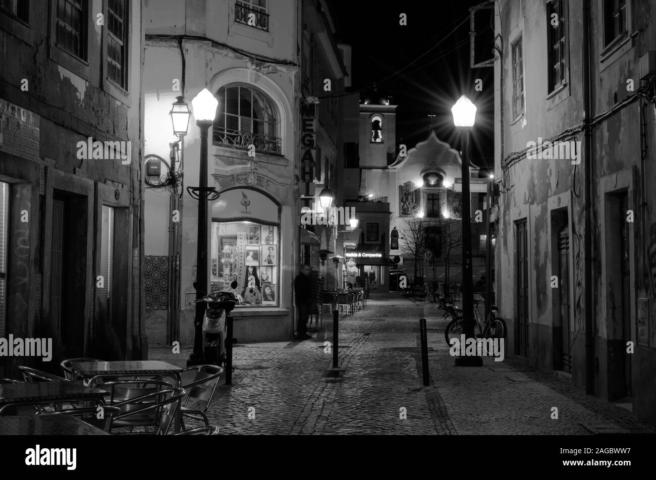 Street scene at night in Aveiro Portugal Stock Photo