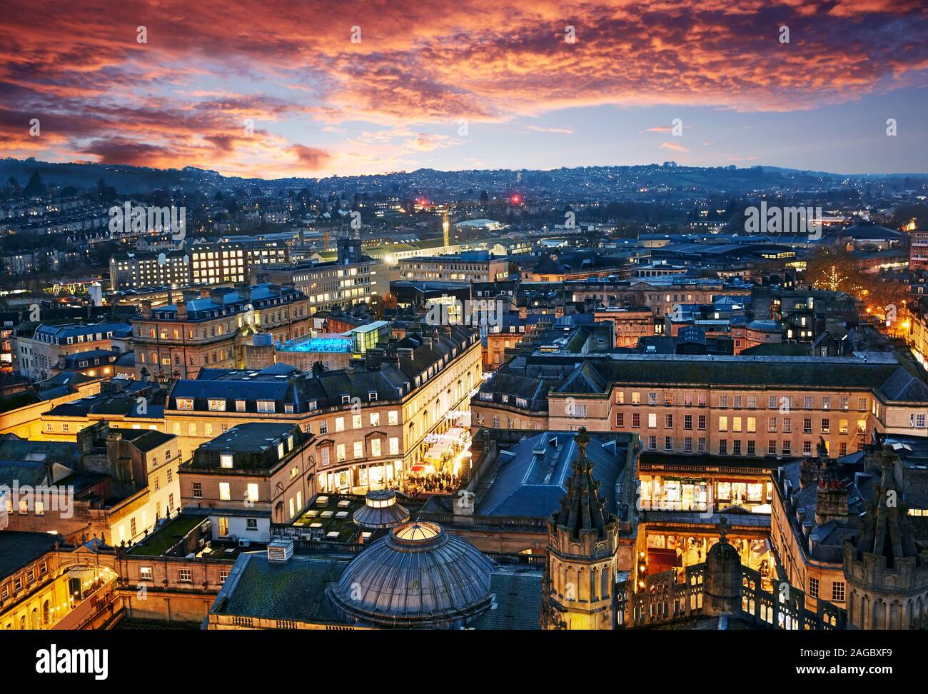 Aerial view of the centre of the city of Bath Spa, Somerset, UK Stock