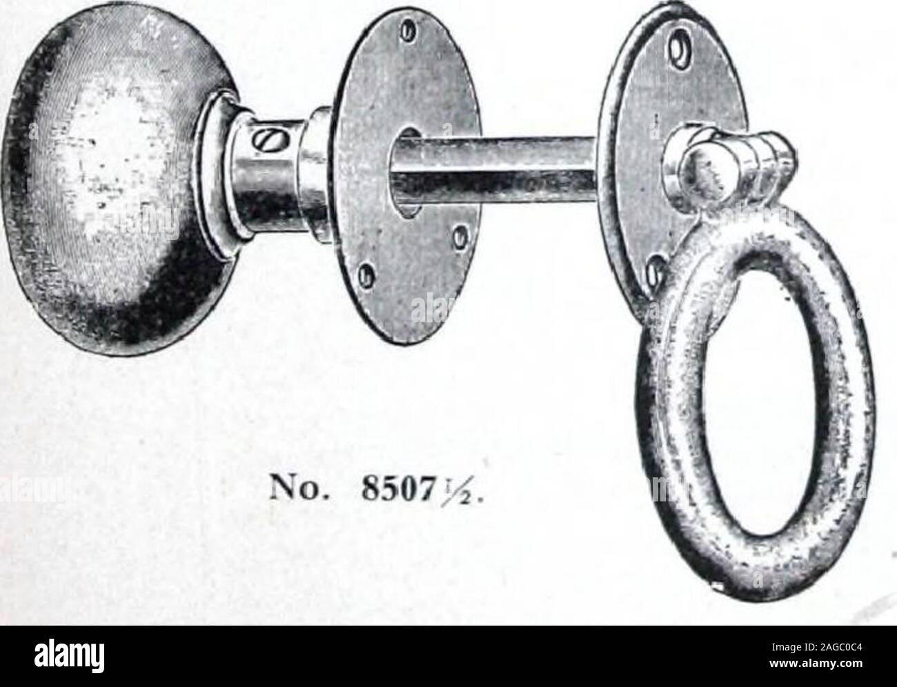 . Illustrated Catalogue of Locks and Builders Hardware. No. 8506, etc.. No. 8507&gt;^. -^ X 3 in..^K in. Spindlr.No. 8531—Cast Hron/f, iolishud. DROP RING HANDLE .WD KNOB Knob No. 8537 1^ x 2}^ in.Ring Handle—2K x 2 in.% in Spindle. No. 8506—SuIkI Uronze, luli:?liL(l. Kc-yuiar Spindle.No. A8506 --Solid Hronze, Pulishi.-d, Sini|iIt.- .S[)in(lle. With Knob No. «516--2 x 2 In. No. 8506.^—Solid Bronze. Poli-^lifd. Rctiular Spindle.No. A8506&gt;^—Solid iironze, PolisliLd, Simplex Spindle. Weighl per dozen pairs, 11 lbs. DROP RING HANDLE AND KNOB Knob .No. 8537—2^ x 2}4 in.Ring—2&gt;^ in.% in. Spin Stock Photo