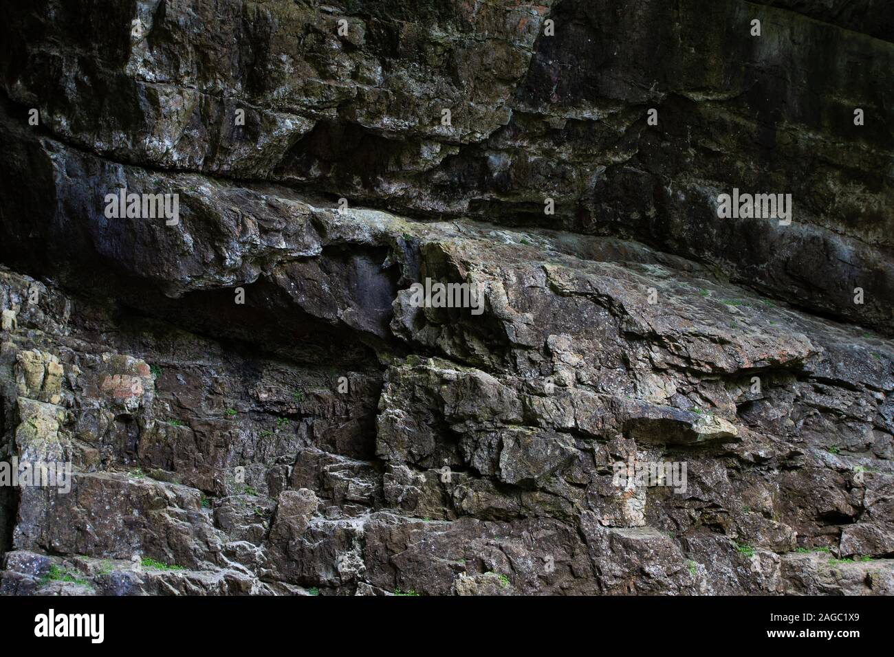 Mossy natural rock formations in the Skrad municipality in Croatia Stock Photo