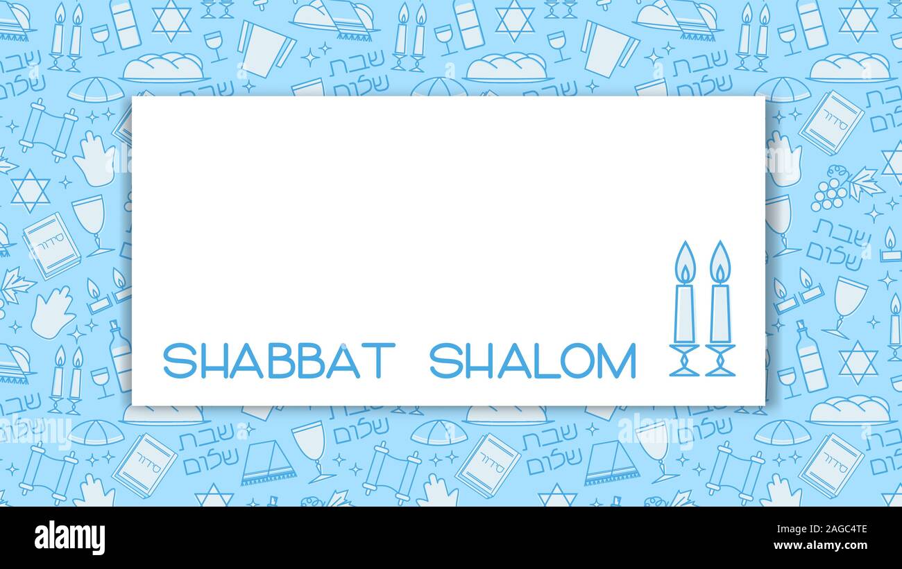Shabbat blue background with copy space. Star of David, candles