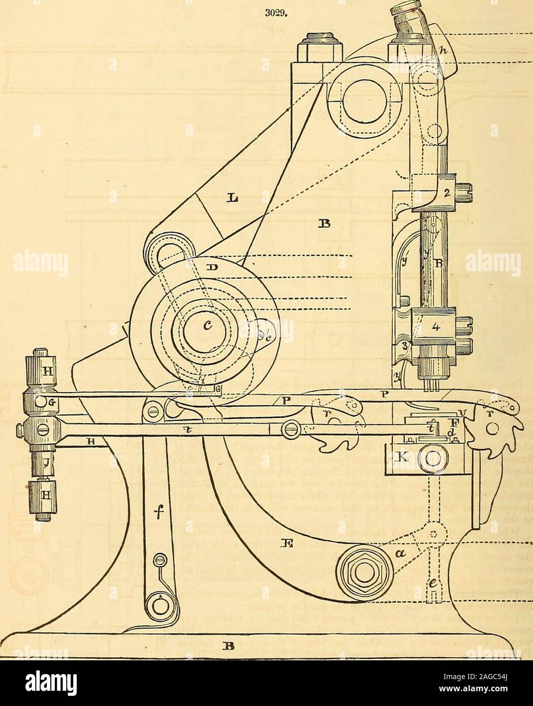 . Appleton's dictionary of machines, mechanics, engine-work, and engineering. GG, tfcc, cam-lever of the transfer apparatus. It is fast on its axis J J, which works in the bracketHH, Ac, aud is operated by the cylinder cam I on the crank-arbor, and returned by a spiral sprint; onthe axis J J. The lever 11 is free on the axis J J, but. is constrained to move in concert with (.!. bymeans of a spring, which allows it, together with the transfer, to yield to extraordinary resistance, whilethe cam and fast lover pursue their way thus preventing injury to tho machine. 470 PERCUSSION-CAP MACHINE. « i Stock Photo