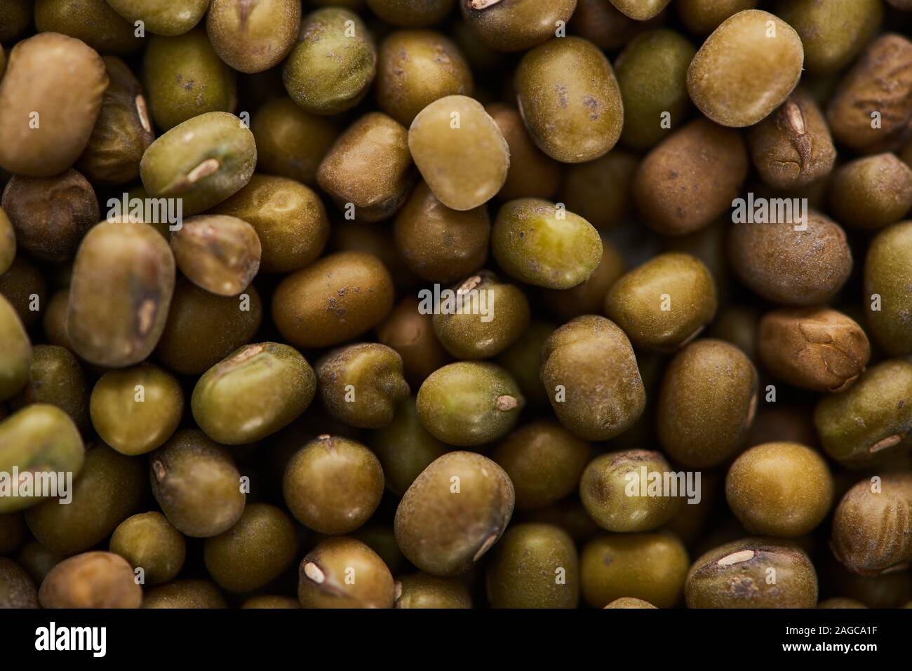 close up view of raw green maash beans Stock Photo