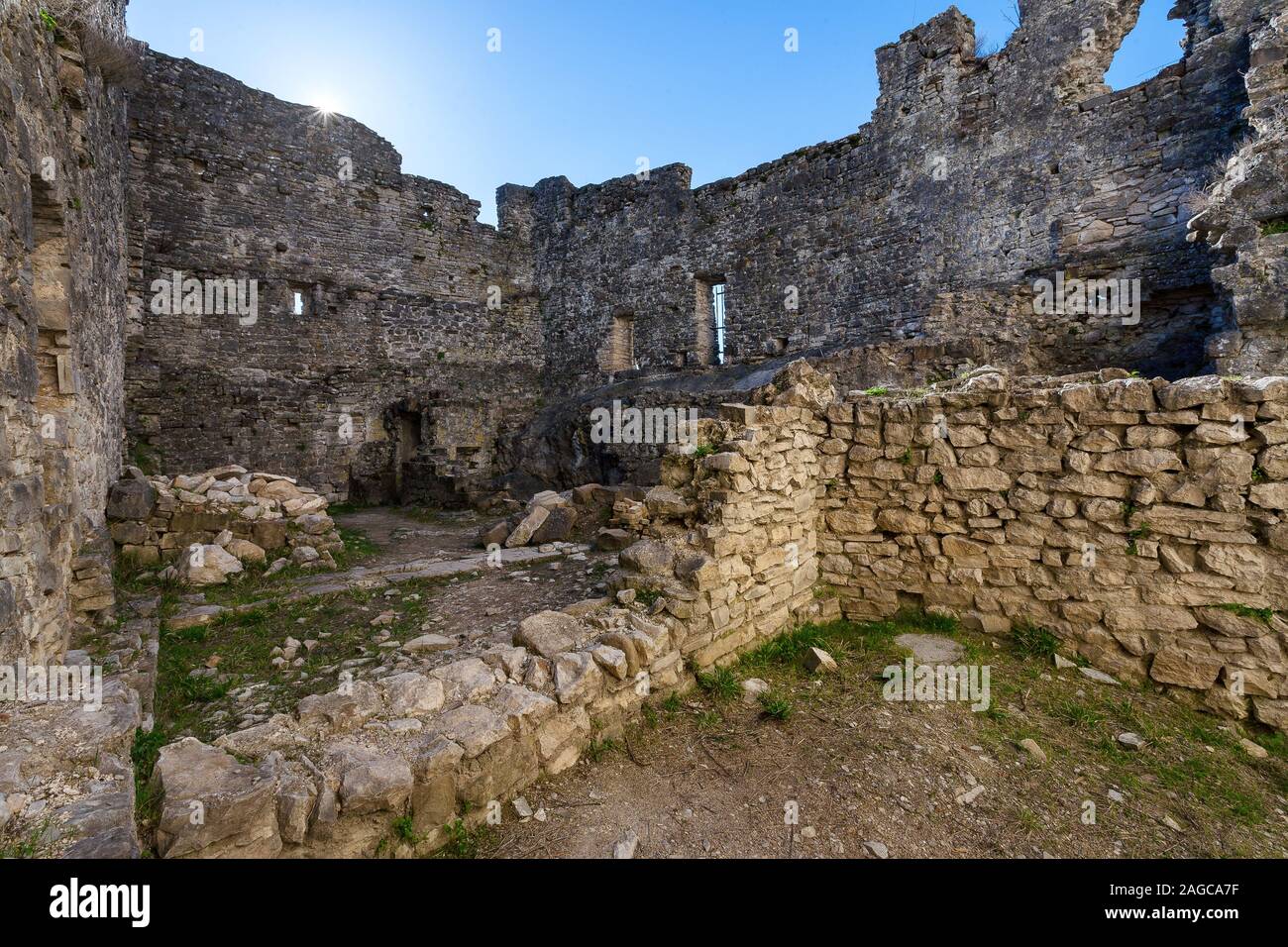 Inside of an old historic ruined castle in Istria, Croatia Stock Photo