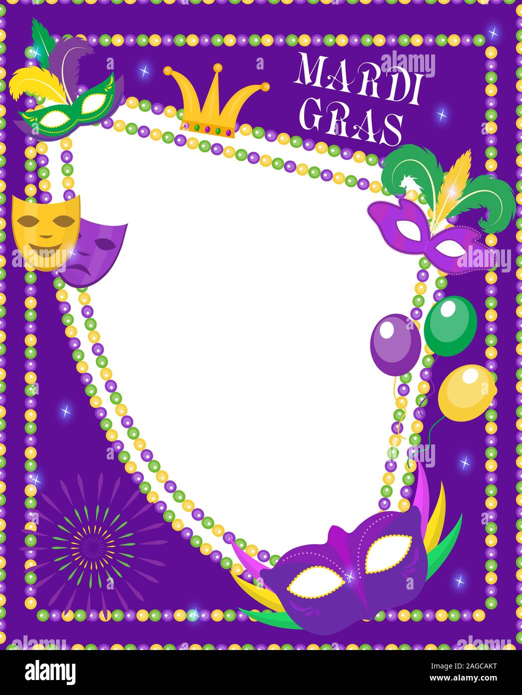 Mardi Gras frame template with space for text. Mardi Gras Carnival poster, flyer, invitation. Party, parade background. Vector illustration Stock Vector Image & Art - Alamy