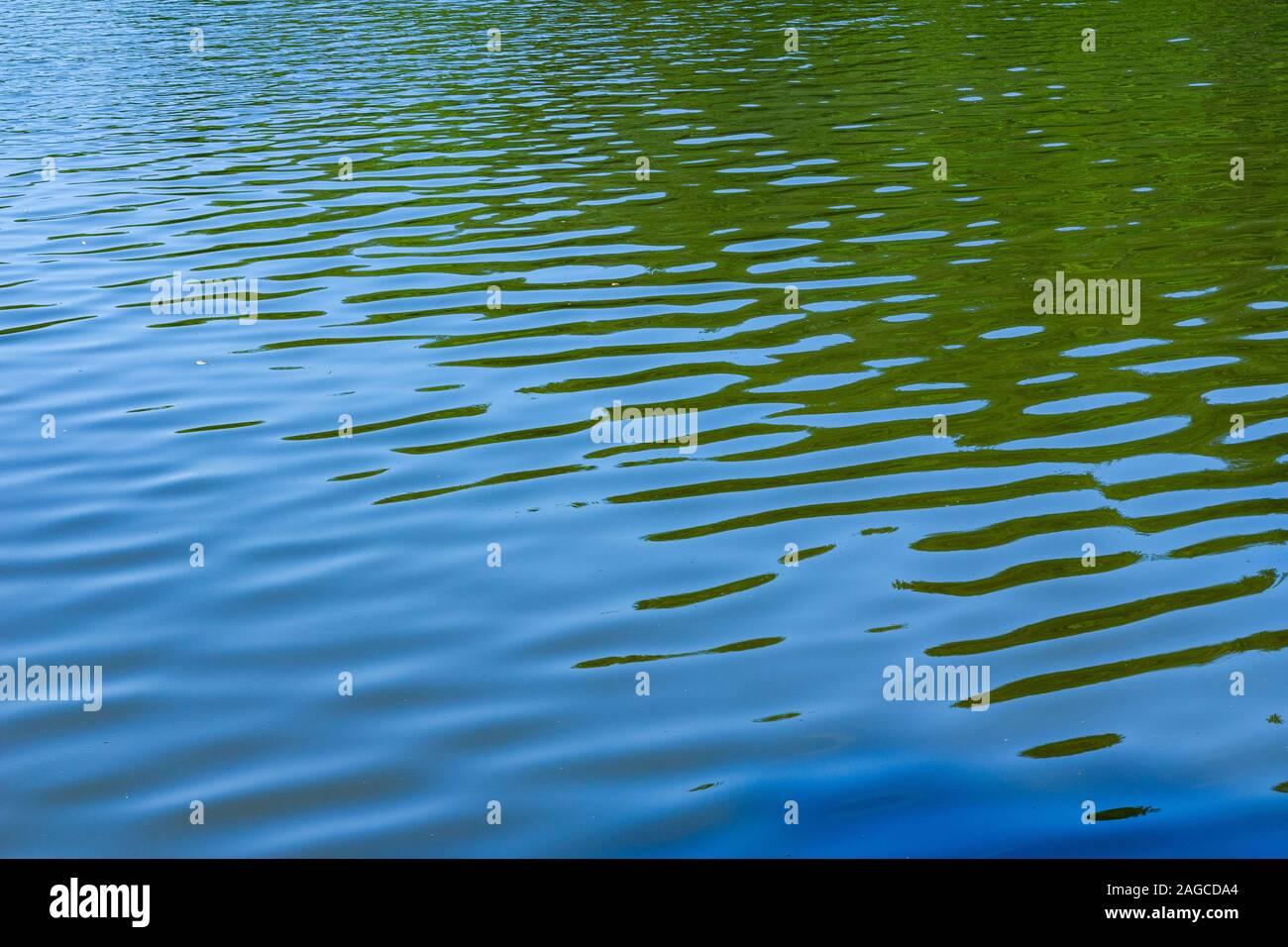 Beautiful shot of the dark water of a lake with traces left by the soft breeze Stock Photo