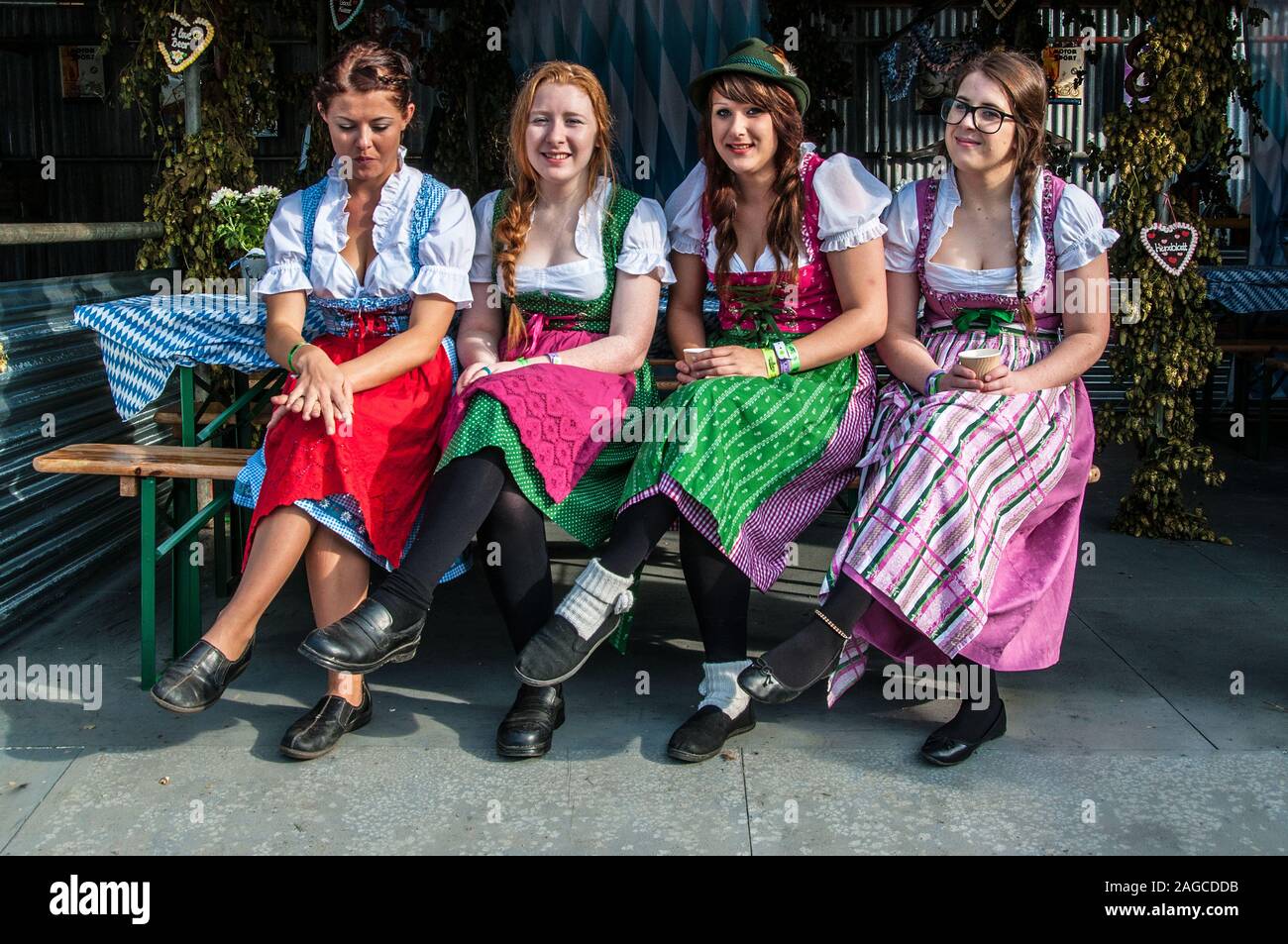 Females in dirndl traditional German costume at the Goodwood Revival  vintage event in West Sussex, UK. Female dress. Retro style outfits Stock  Photo - Alamy