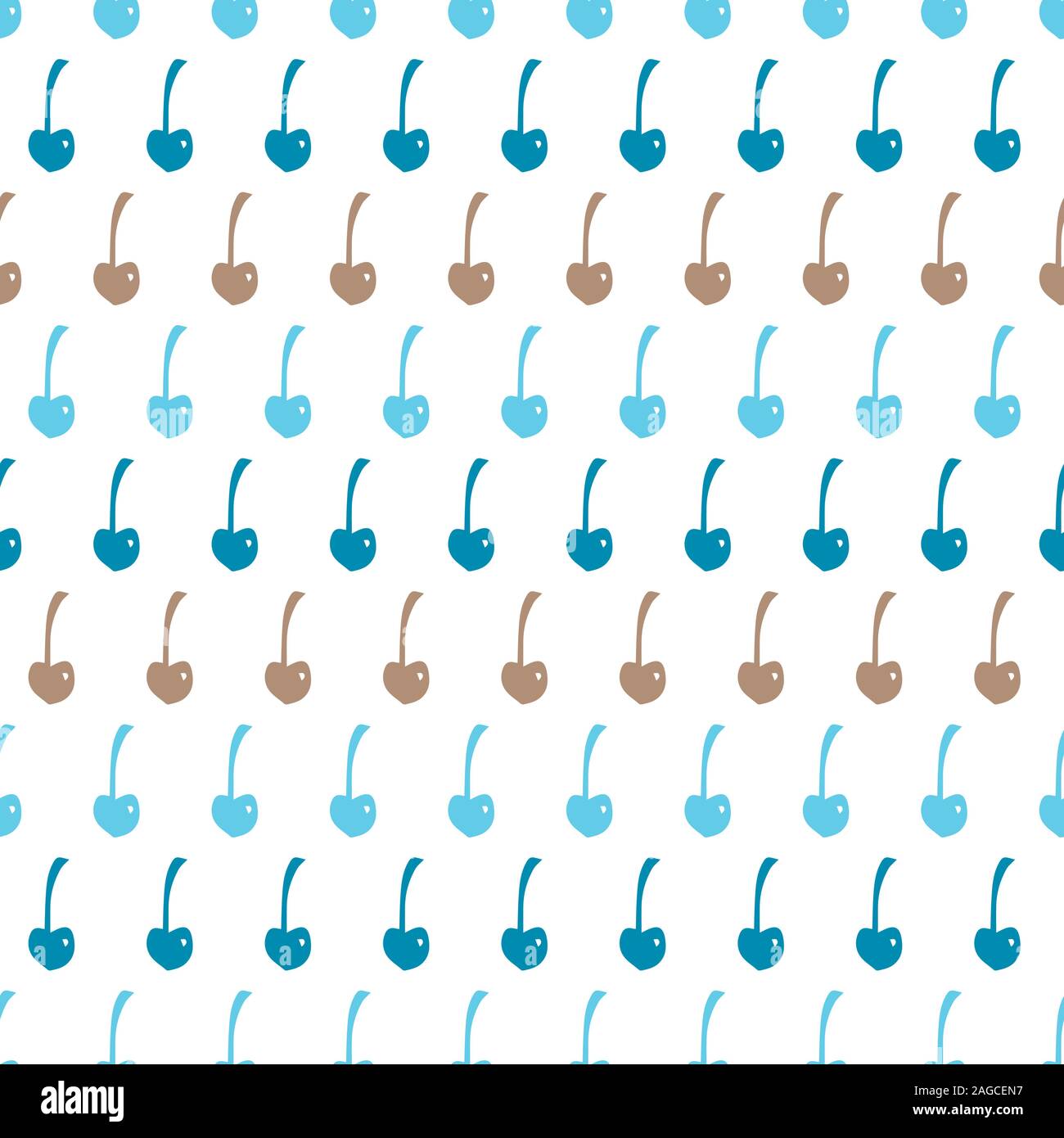 Vector white seamless pattern with blue and brown rows of cherries. Perfect for fabric, scrapbooking and wallpaper projects. Stock Vector