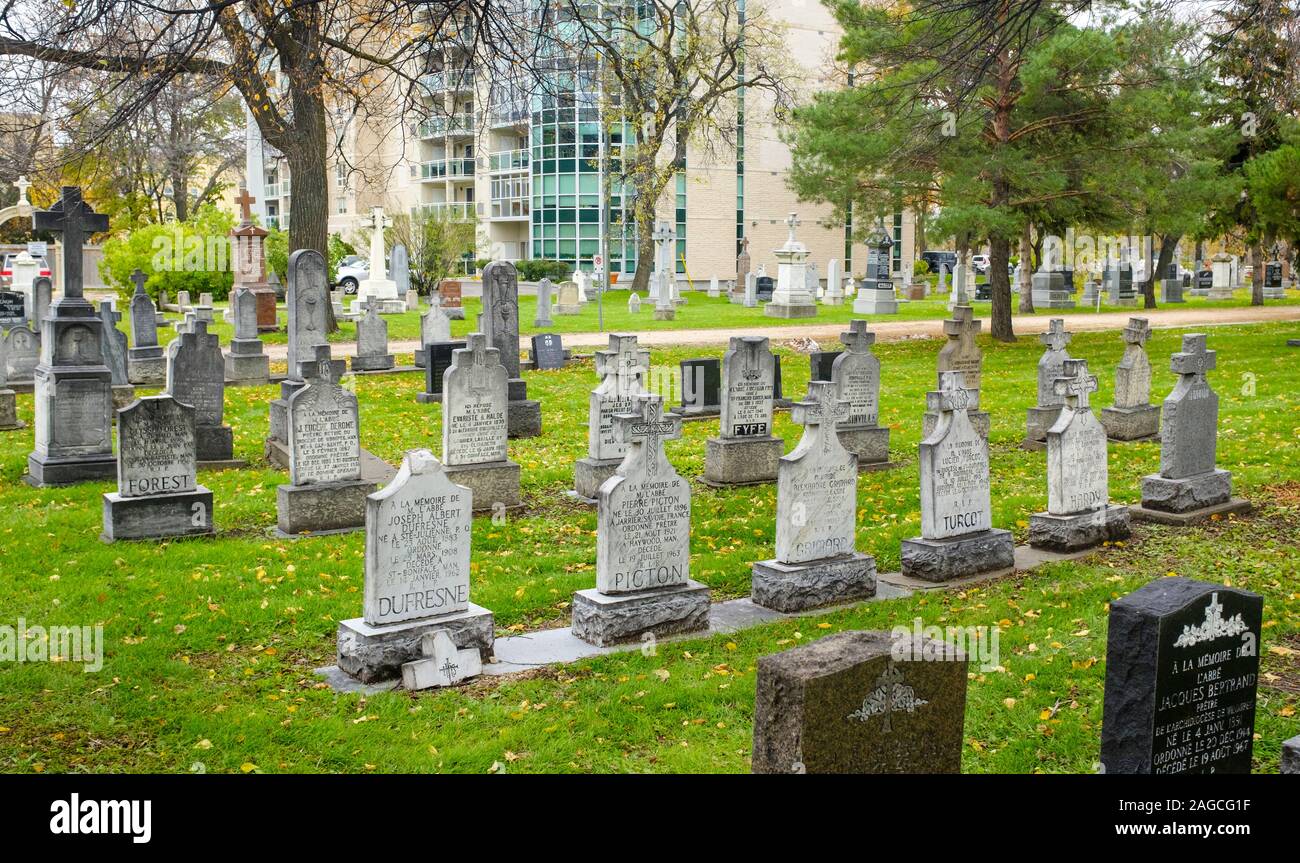 Autumn scene in the cemetery at St. Boniface Cathedral in Winnipeg, Manitoba Stock Photo