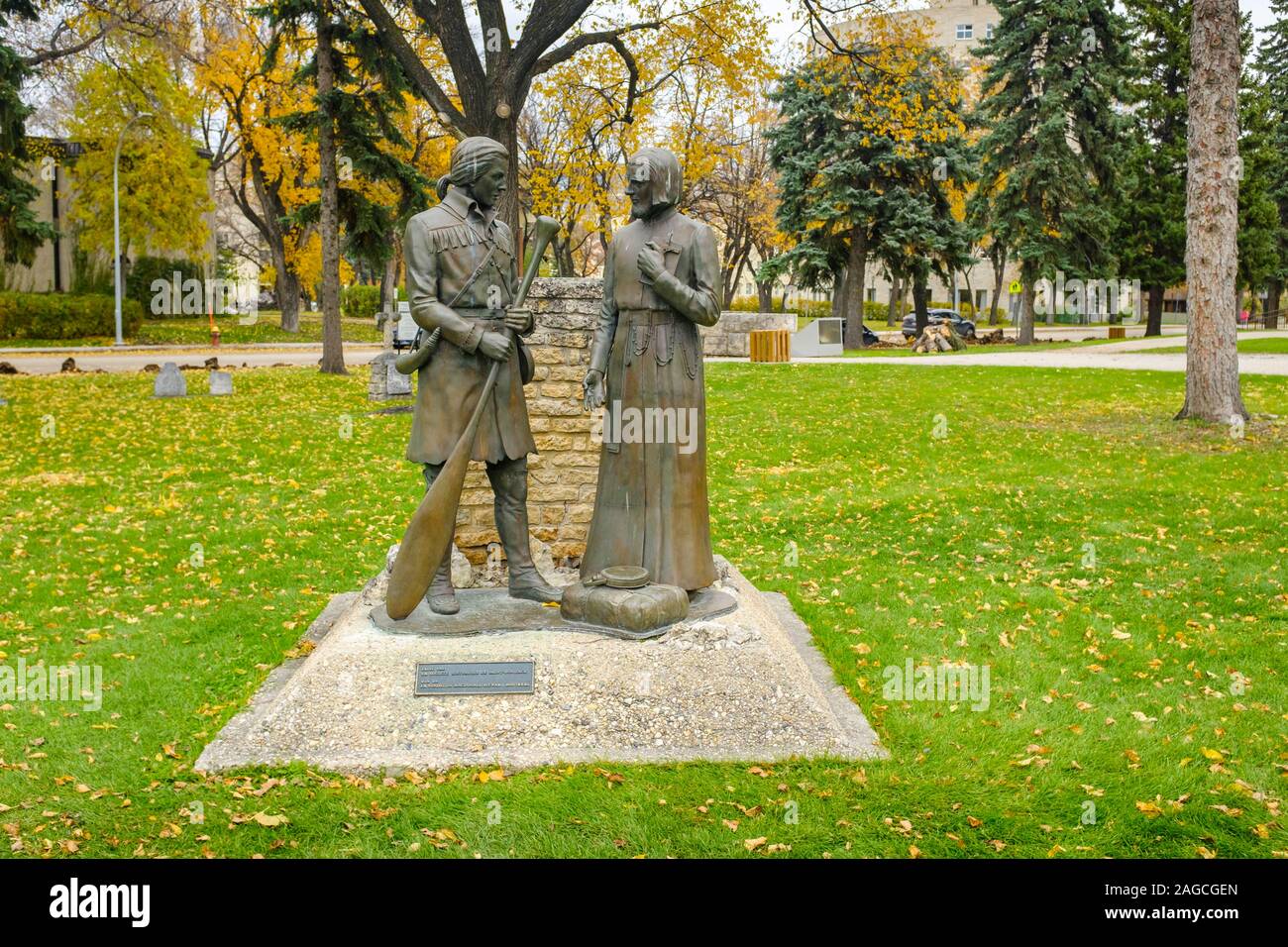 Statues of early missionaries Jean Baptiste de la Verendyre and Fr Jean