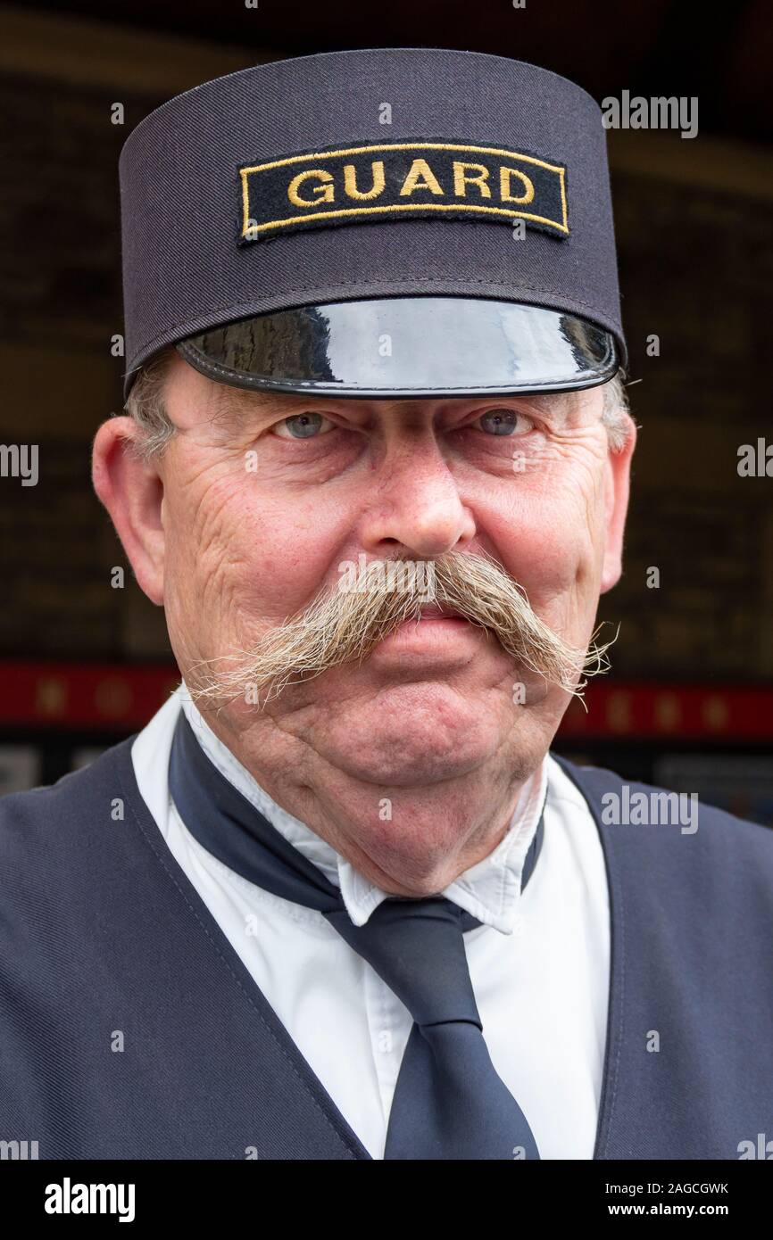 Railway Guard. Character at Beamish Open Air Museum, Co Durham, England Stock Photo