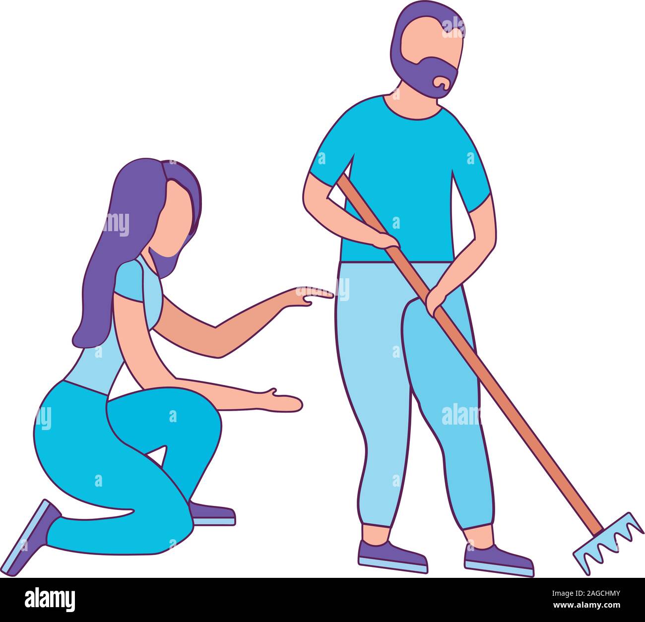 Avatar man and woman with rake design, Gardening garden planting nature ...