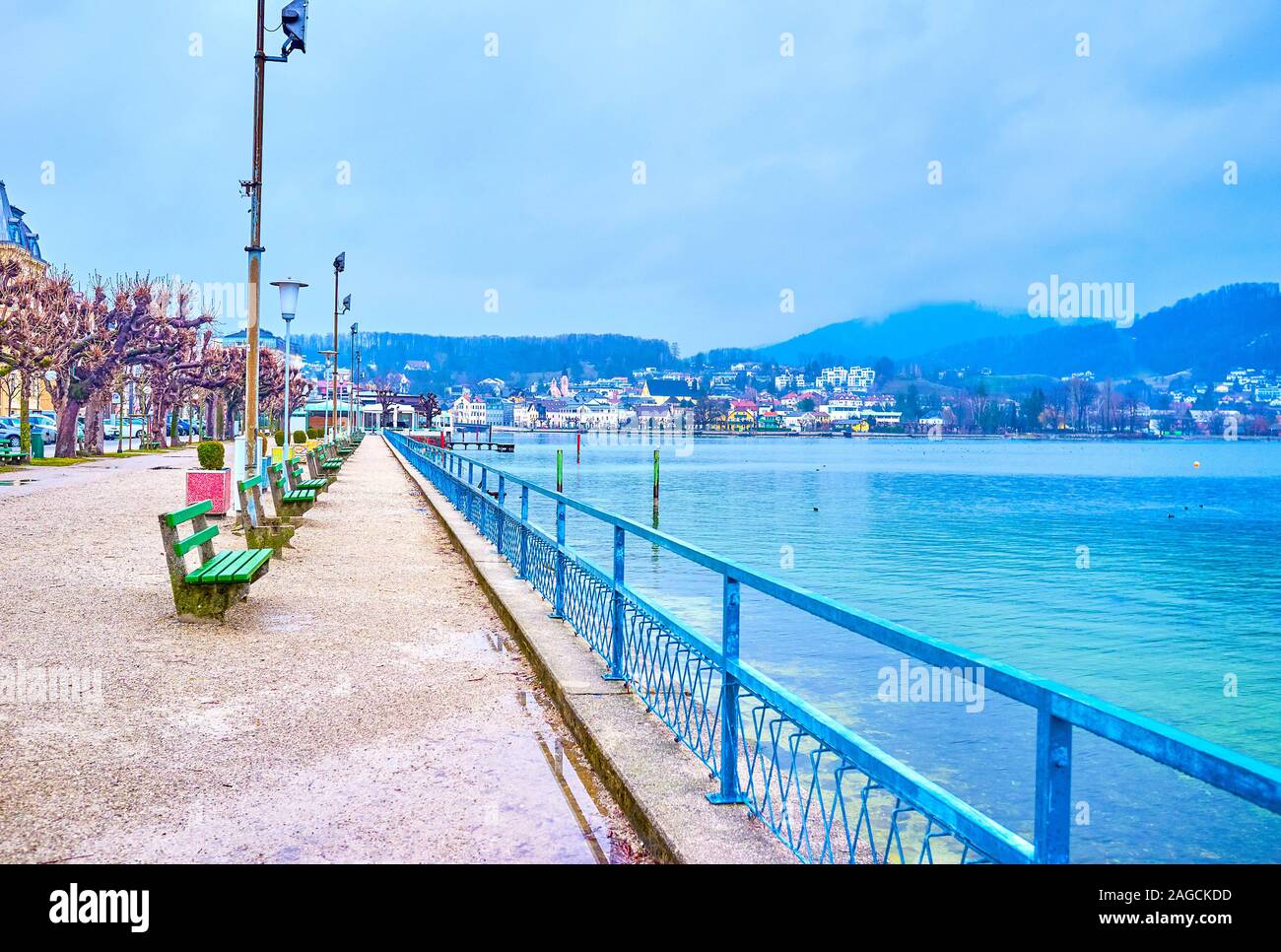 The promenade in Gmunden, the small town in Salzkammergut region on the bank of Traun lake, Austria Stock Photo