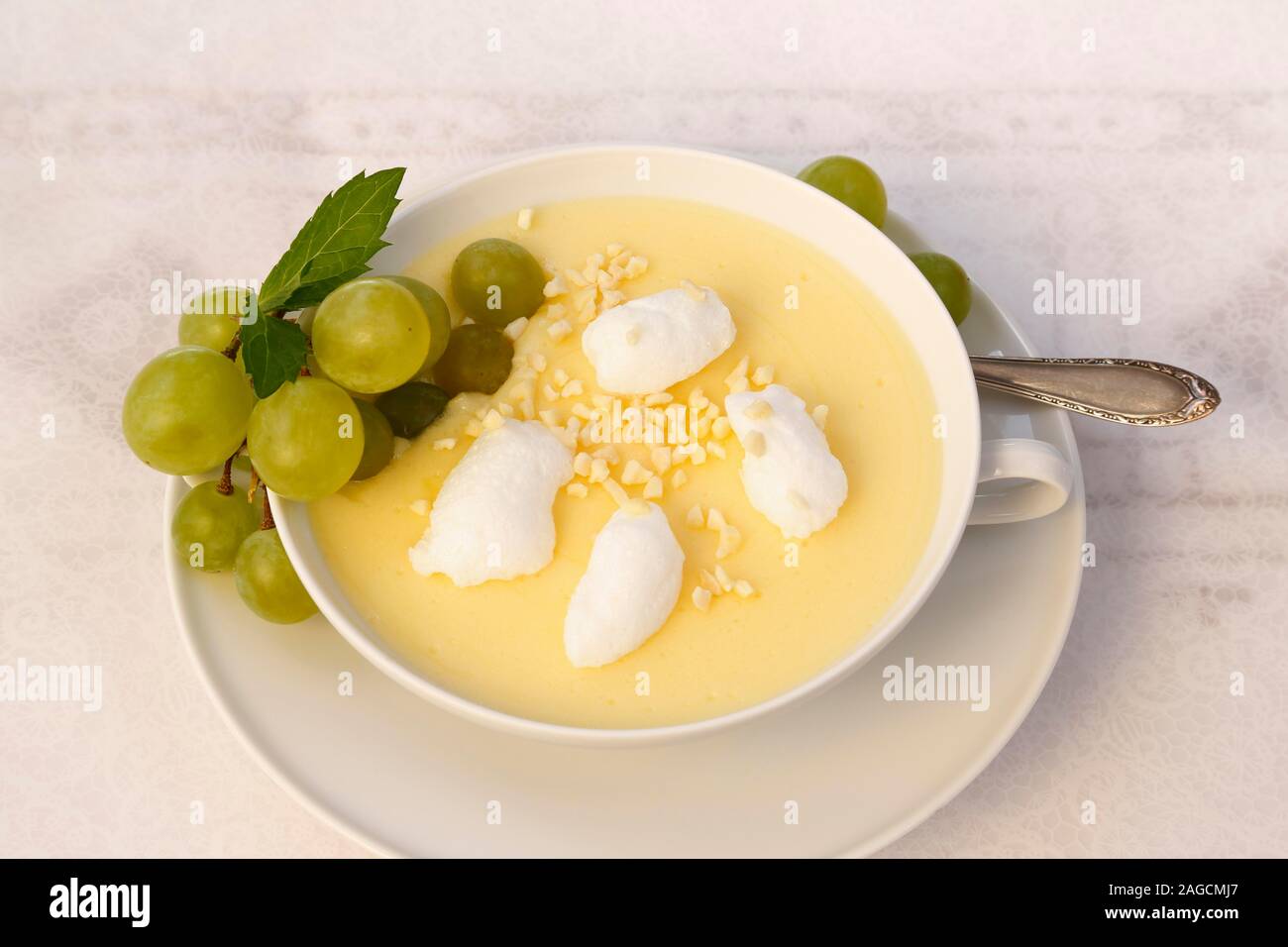 Swabian dessert, Stuttgart wine cream with protein foam, grapes, Germany Stock Photo