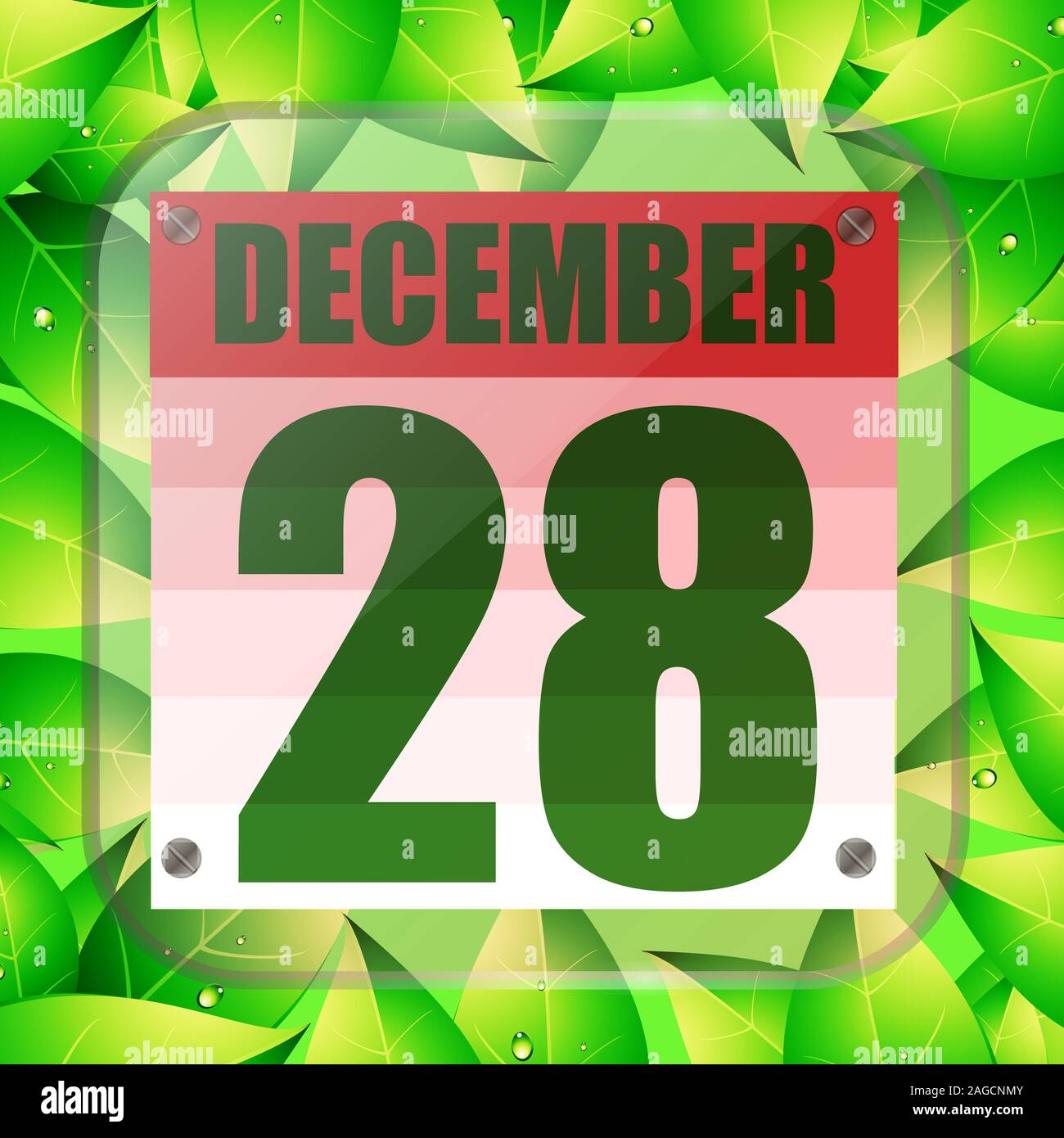 December 28 icon. For planning important day with green leaves. Banner