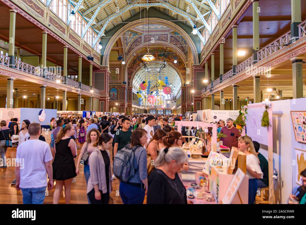 Big Design Market for Christmas shopping at the Royal Exhibition Building in Melbourne, Australia Stock Photo