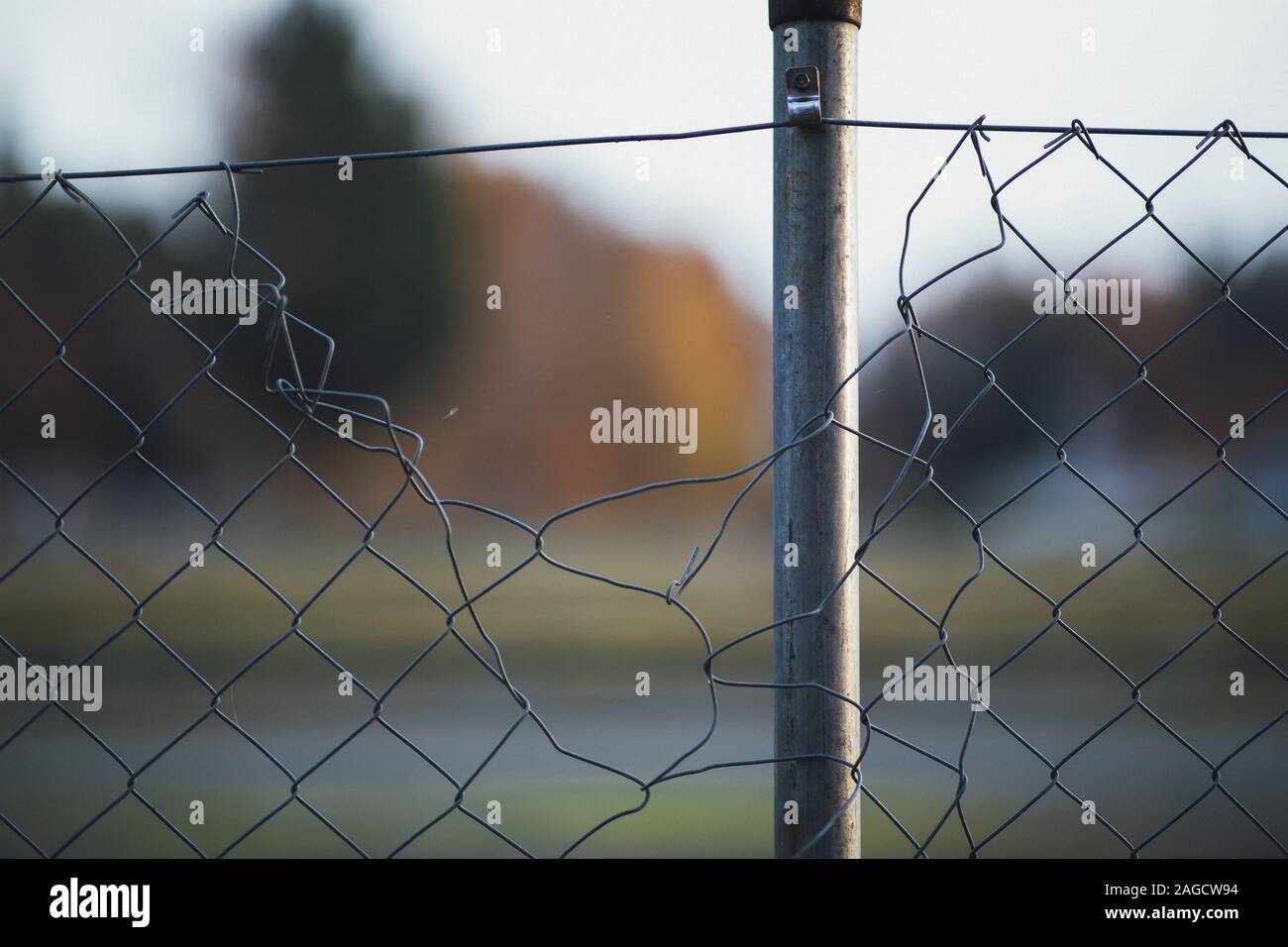 Old ruined barbed-wire fence with a blurred background Stock Photo - Alamy