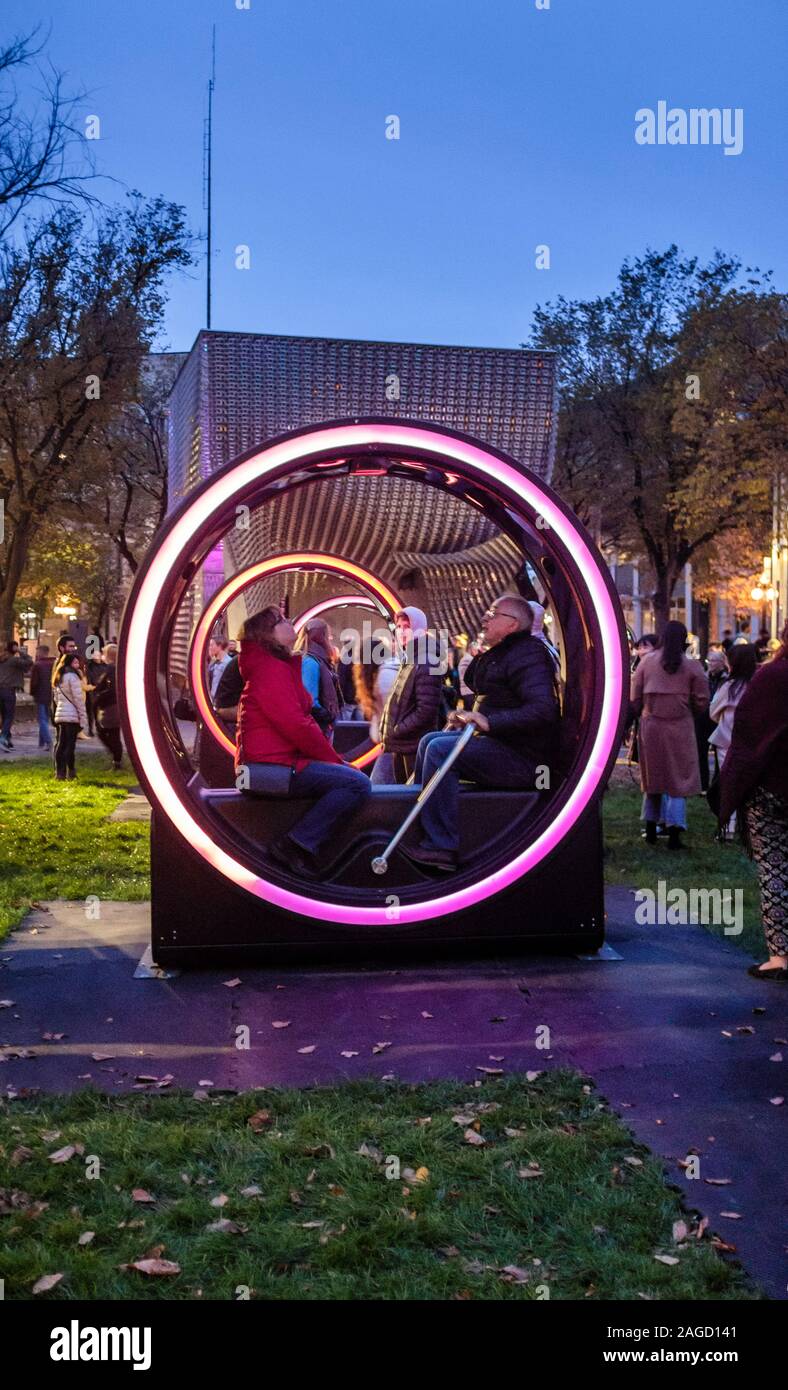 Circular interactive art at the night festival Nuit Blanche in the Old