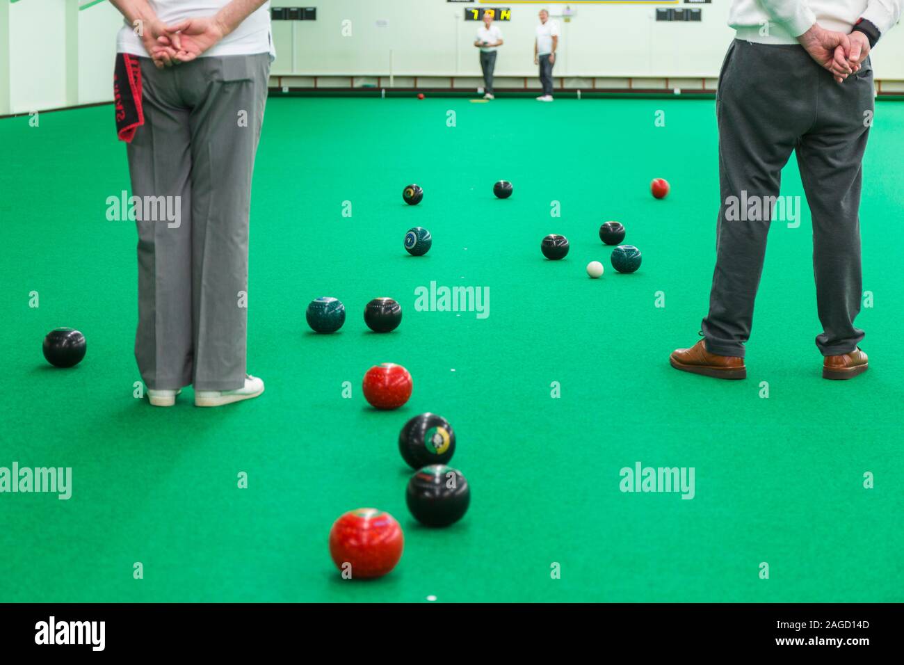 A game of indoor bowls. Stock Photo
