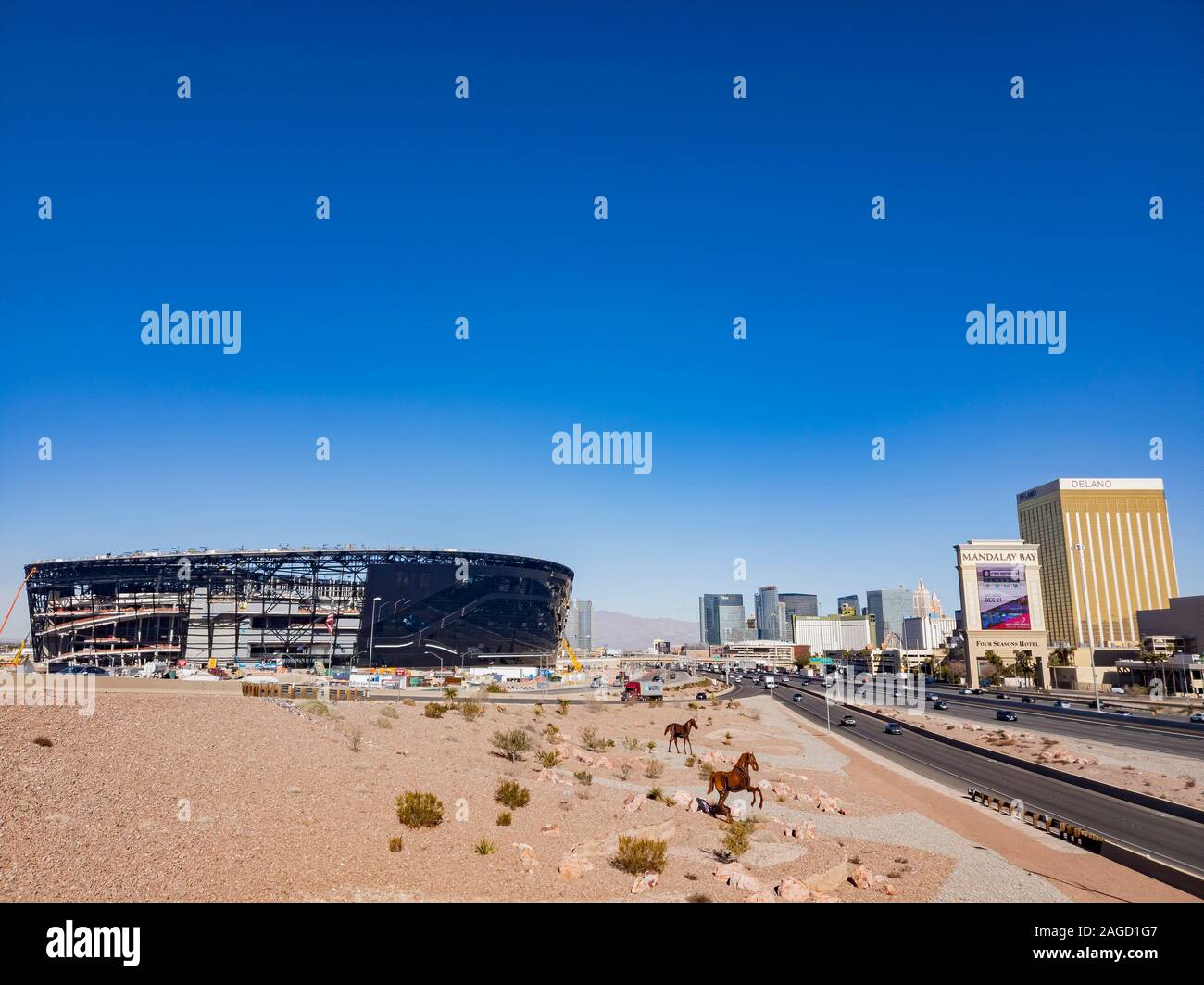 Las Vegas, DEC 17 Construction site of the Allegiant Stadium and strip