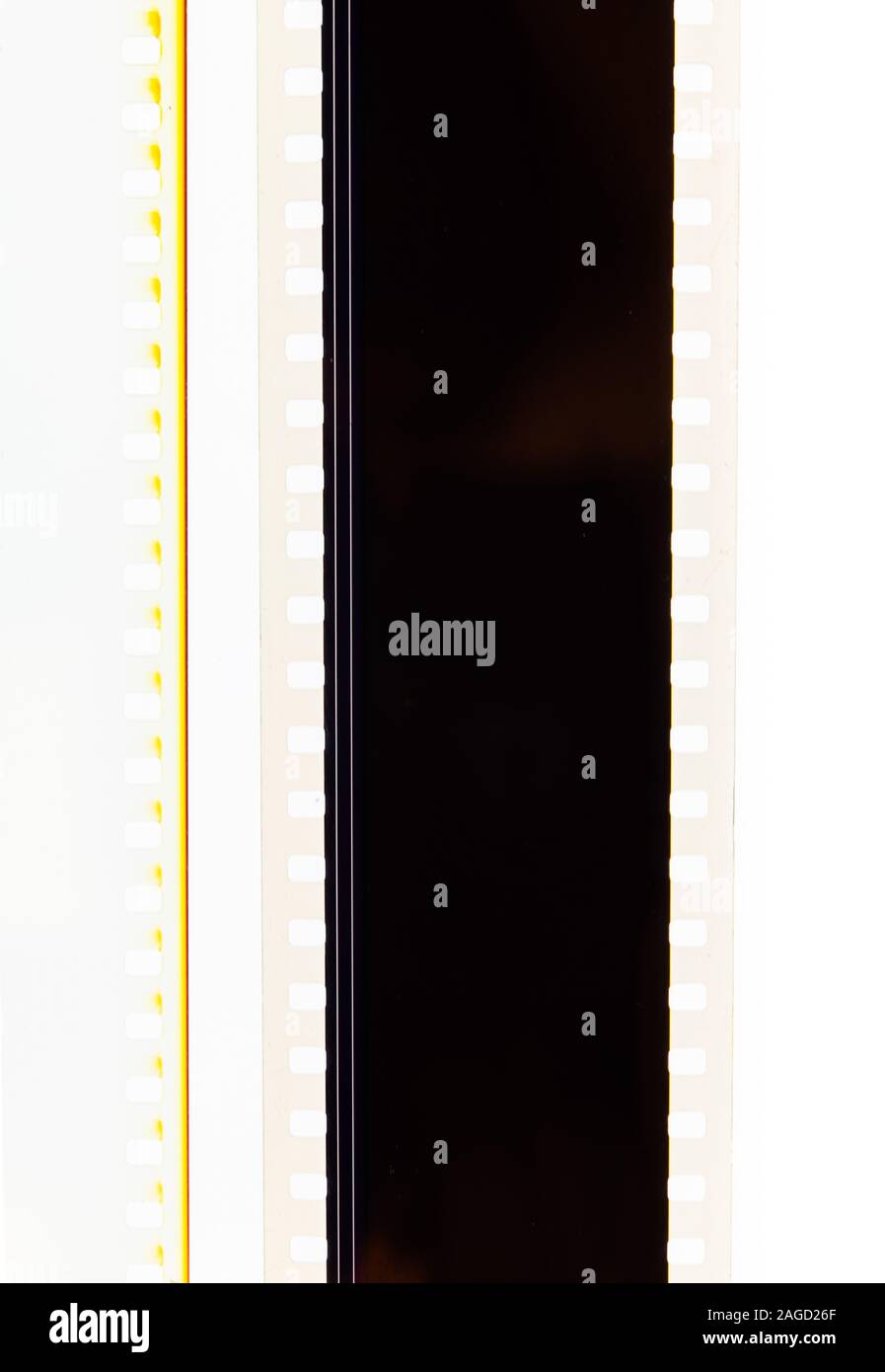 Close up two of 35 mm film strips transparent and black leader movie cinema background copy space Stock Photo