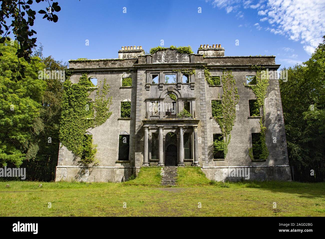 MUCKLOON, COUNTY MAYO, IRELAND - Aug 06, 2019: The ruined house and estate of aristocrat and wine merchant George Henry Moore who fed and saved his te Stock Photo