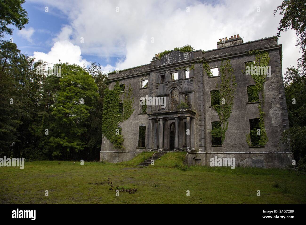 MUCKLOON, COUNTY MAYO, IRELAND - Aug 06, 2019: The ruined house and estate of aristocrat and wine merchant George Henry Moore who fed and saved his te Stock Photo