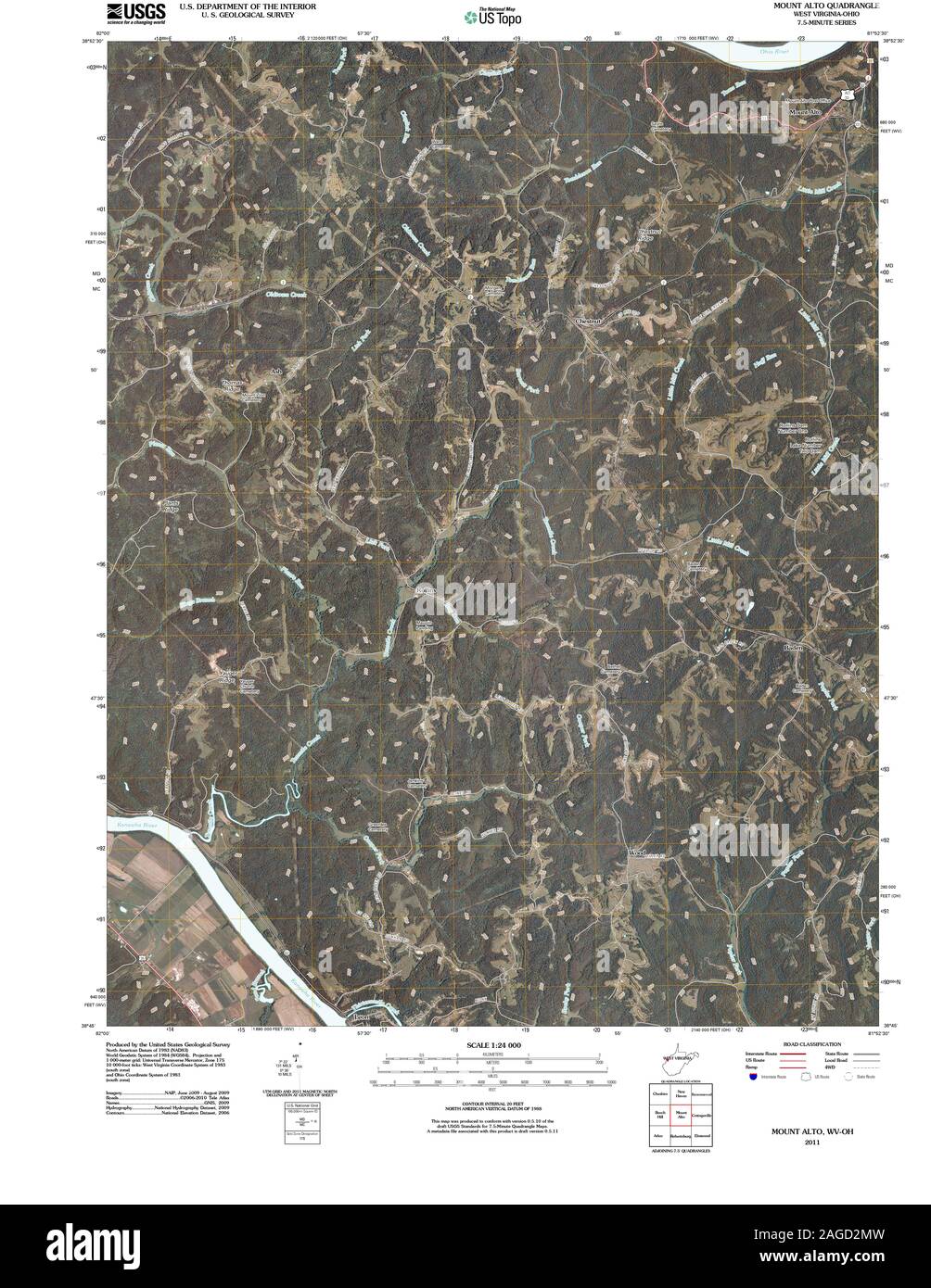 USGS TOPO Map Ohio WV Mount Alto 20110131 TM Restoration Stock Photo